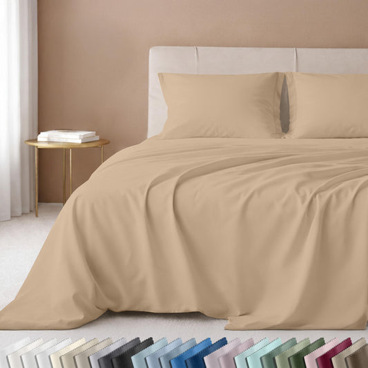 California Design Den 100% Cotton Full Sheet Set, 600 Thread Count Sateen, Soft, Bed Sheet with Deep Pockets, Bedding Sheets & Pillowcases (Golden Tan)