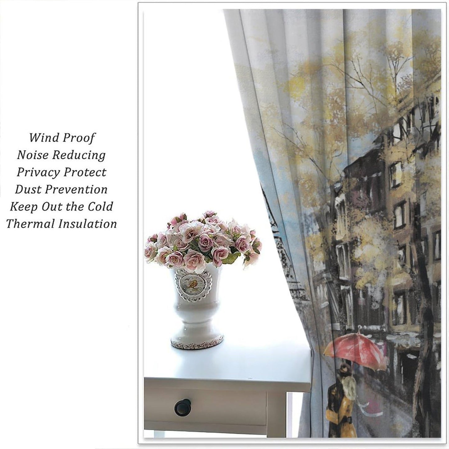 LOMADIA Eiffel Tower Curtain, Oil Painting Style, Yellow Paris Tower Couple Pattern Window Treatments 2 Panels Drapes for Bedroom Living Room Kitchen Decor 42x45in