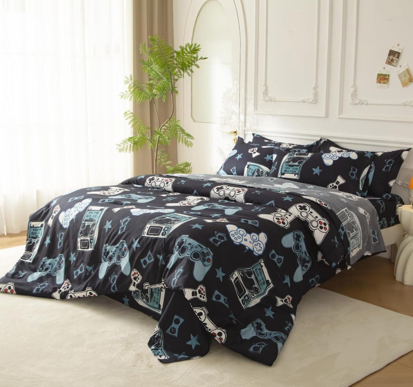 SDY 7PCS Twin Gaming Console Comforter & Sheet Set，Soft Cute Gamer Microfiber Bedding for Kids, Boys & Toddlers Room Decor,Includes 1 Comforter, 1 Flat&Fitted Sheet, 2 Pillowcases & 2 Pillow Shams