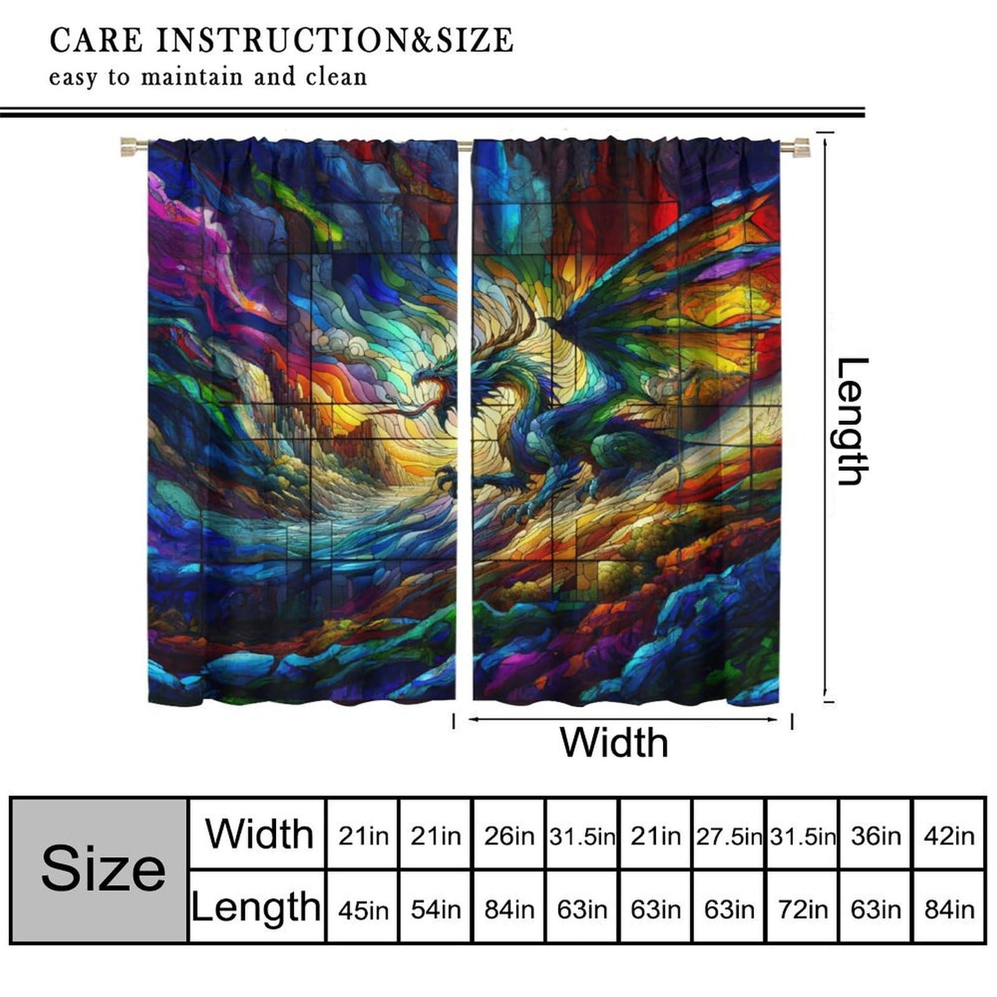 FengMingRui Dream Stained Glass Curtains Fantasy Dragon Rainbow Colorful Clouds for Kids Boys Girls Bedroom Living Room Window Drapes 42" W X 45" L