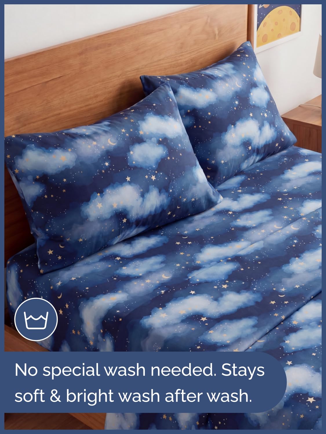CGK Unlimited Kids Starry Sky Queen 4 Piece Sheet Set - Boys, Girls, Teens, Toddler - Easy Fit Deep Pockets - Soft, Cooling & Breathable Sheets - Cute, Cozy, Fade and Wrinkle Free - Machine Washable