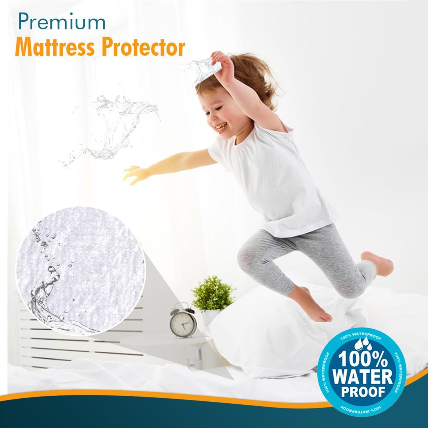 PlushDeluxe Queen Mattress Protector, Breathable Soft Terry Cotton Fitted Sheet Bed Cover with Deep Stretchable Pockets, 100% Waterproof, Noiseless, Hypoallergenic, Dust Mite Proof, 60"x80"x15"