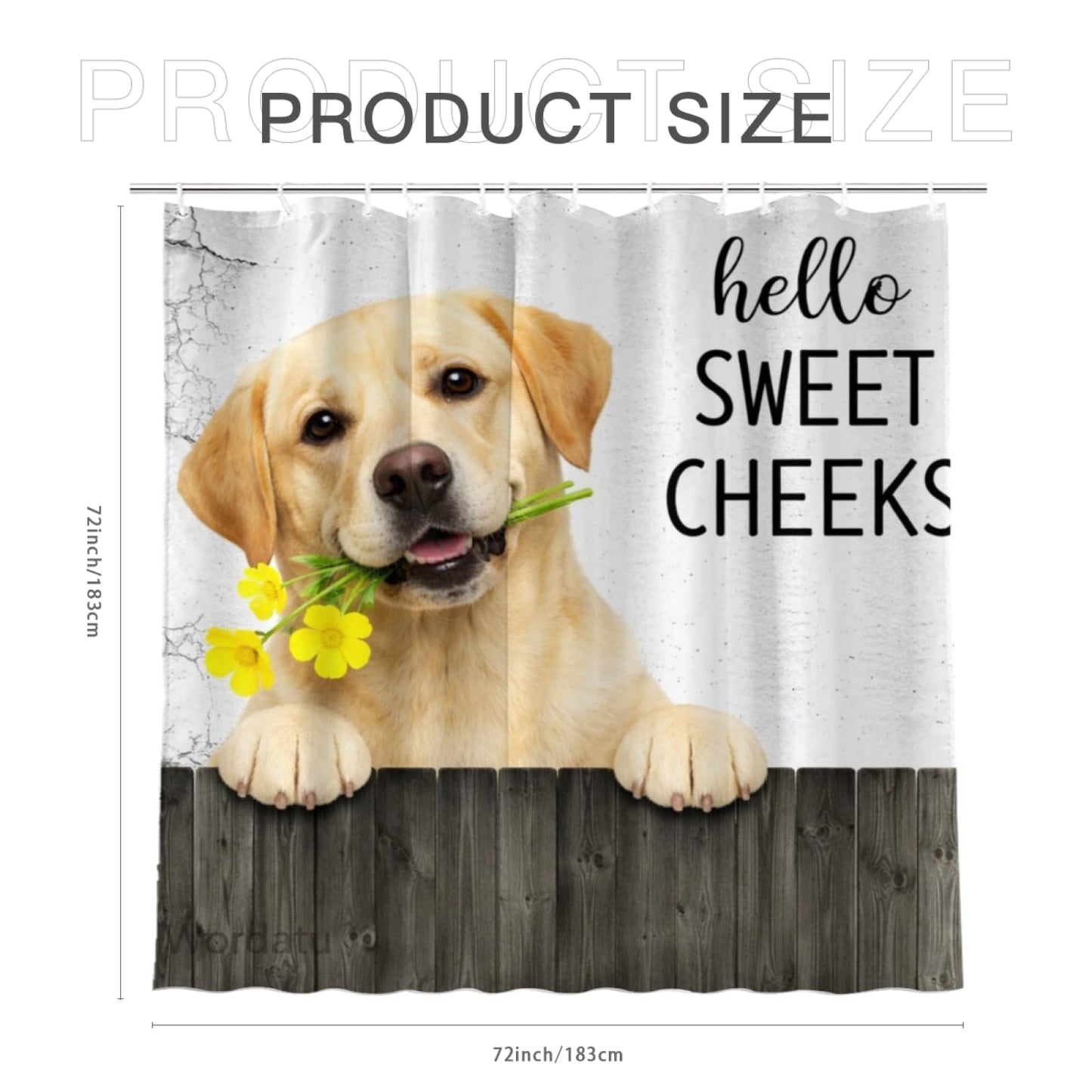 Wordatu Funny Labrador Retriever Dog Shower Curtain, Fence Bathroom Decor, Waterproof Polyester Fabric 72x72 Inch with 12 Hooks(24897)