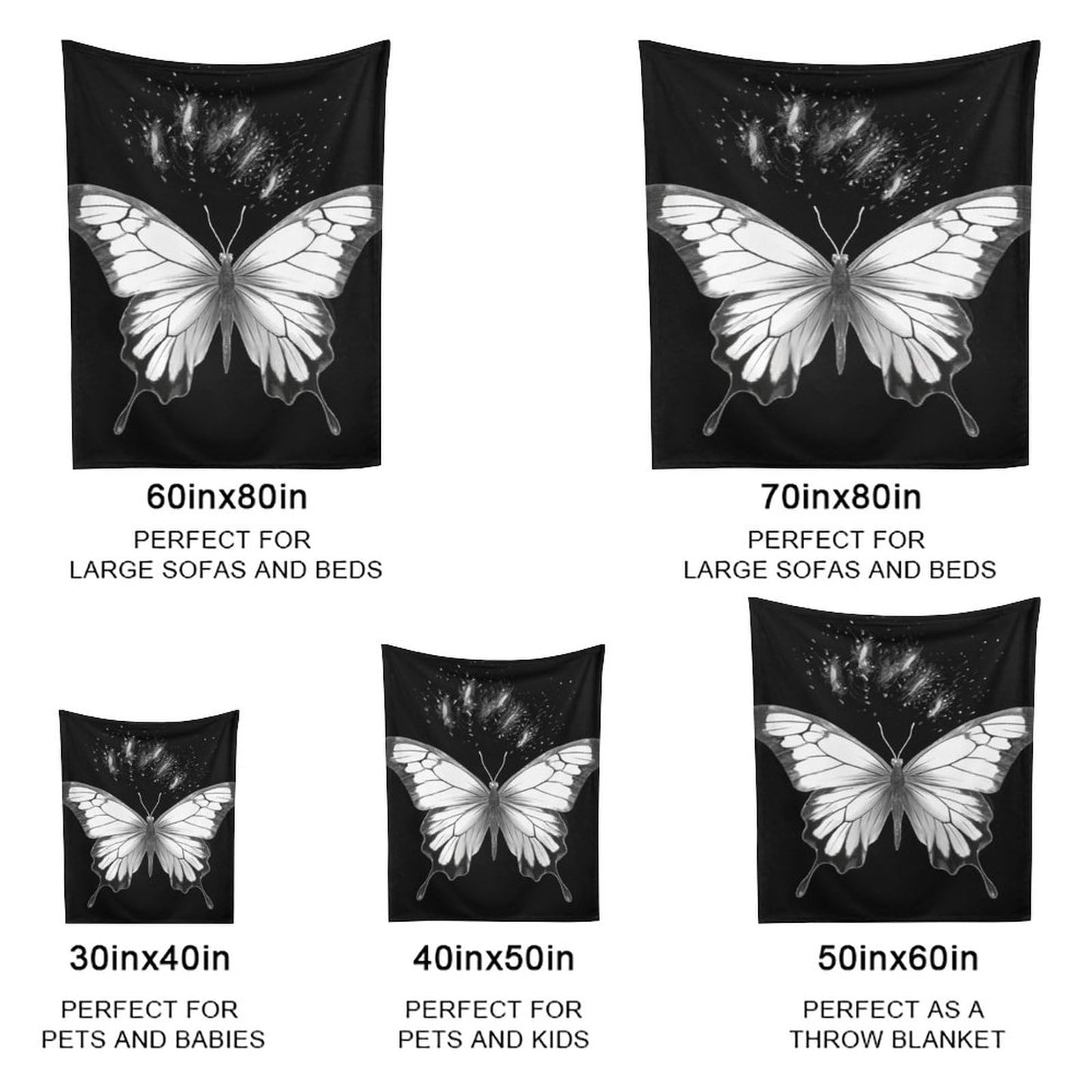 Joyidec Black White Butterfly Super Soft Winter Comfy Throw Blanket Flannel Fleece Lightweight Blanket for Couch Car Bed 50x60 in