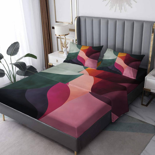 NOGAWA Abstract Sheets Cal King, Colorful Modern Bed Sheets, Deep Pocket & Soft Microfiber Bedding Sheets & Pillowcases 4 Piece - Fitted Sheet & Flat Sheet & 2 Pillow Cases