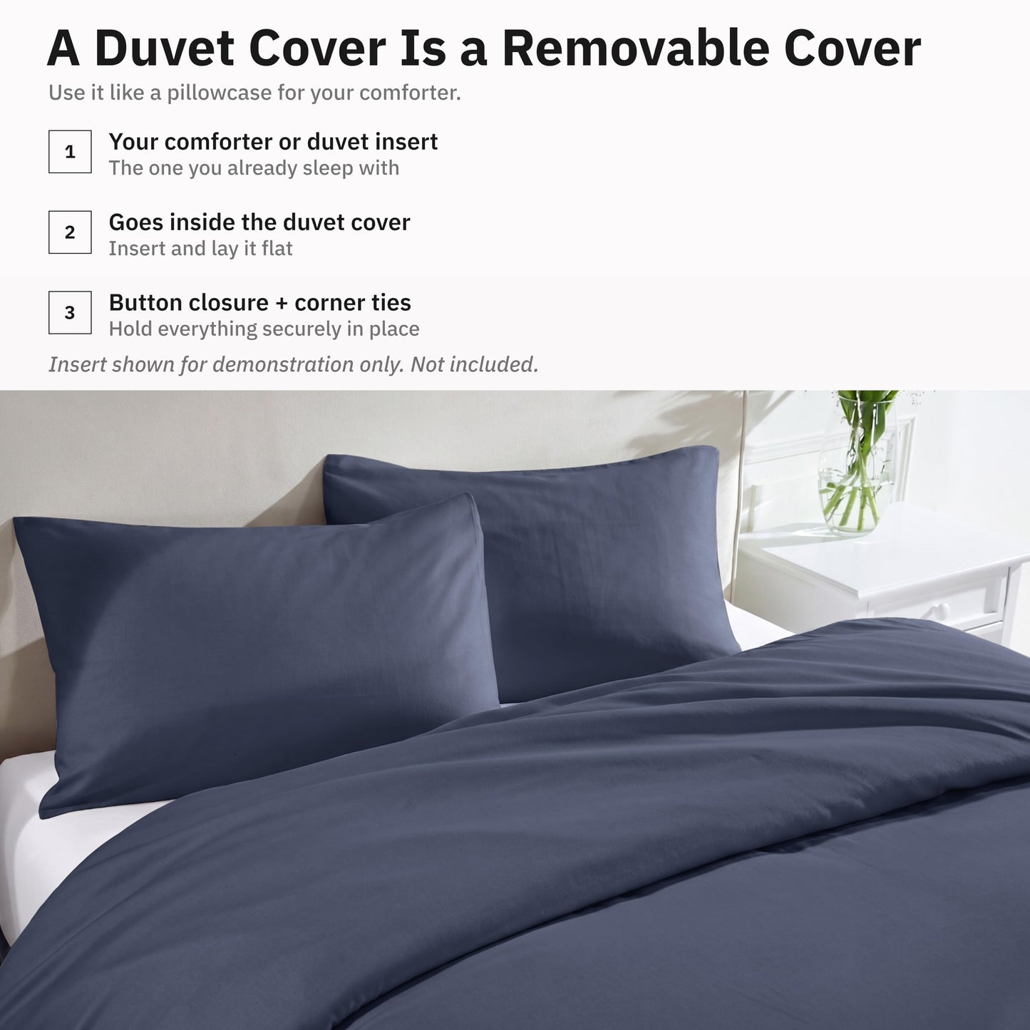 California Design Den 2-Piece Duvet Cover Set Twin - 400 Thread Count, 100% Cotton Sateen, Soft Duvet Cover Set Twin XL, Button Closures, Corner Ties, Durable Bedding - Indigo Dusty Blue