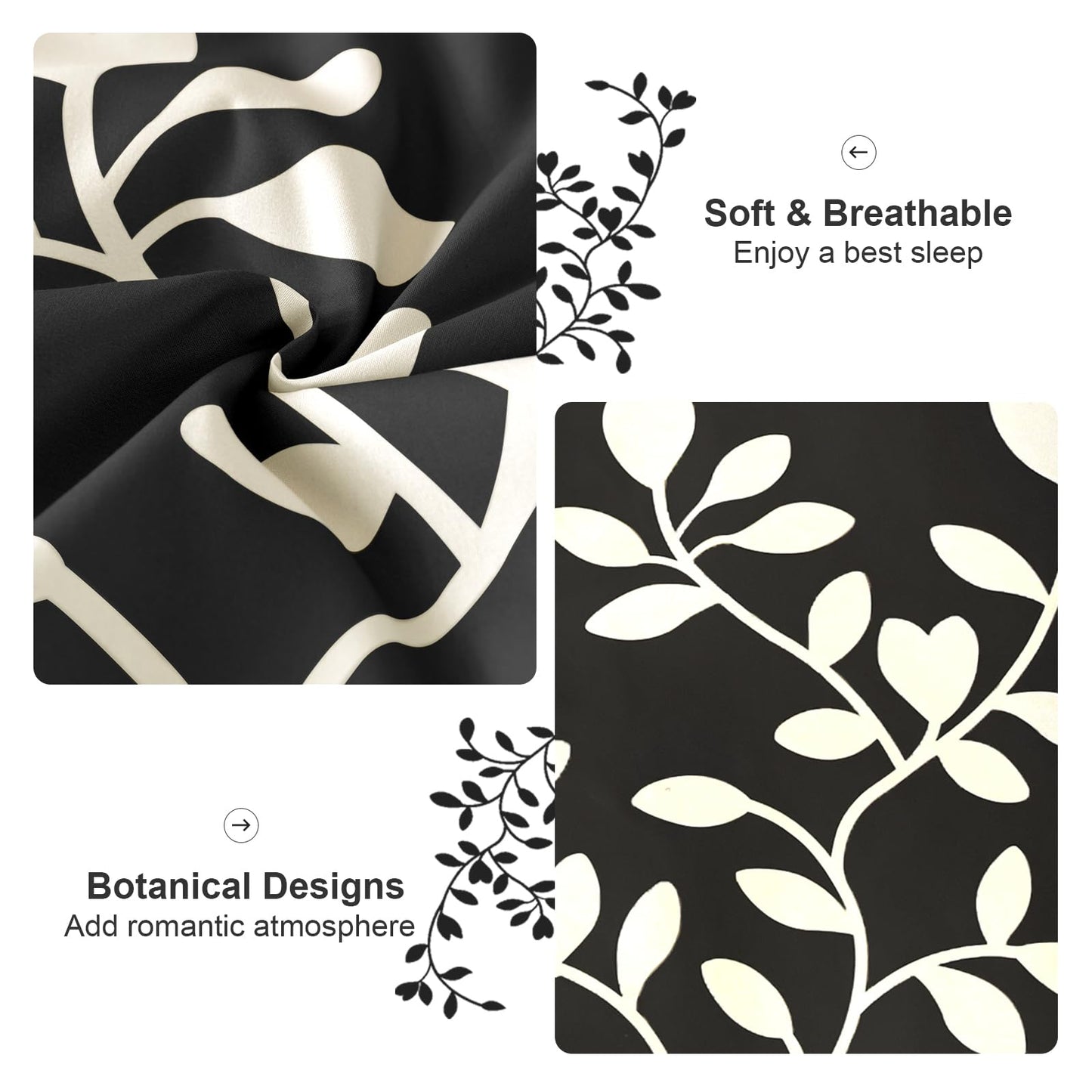METAHOTS Queen Size Comforter Set - 7 Piece Floral Botanical on Black Queen Comforter Sets with Sheets and Pillows, Soft Lightweight Microfiber Bedding Set for All Season(90"X90")