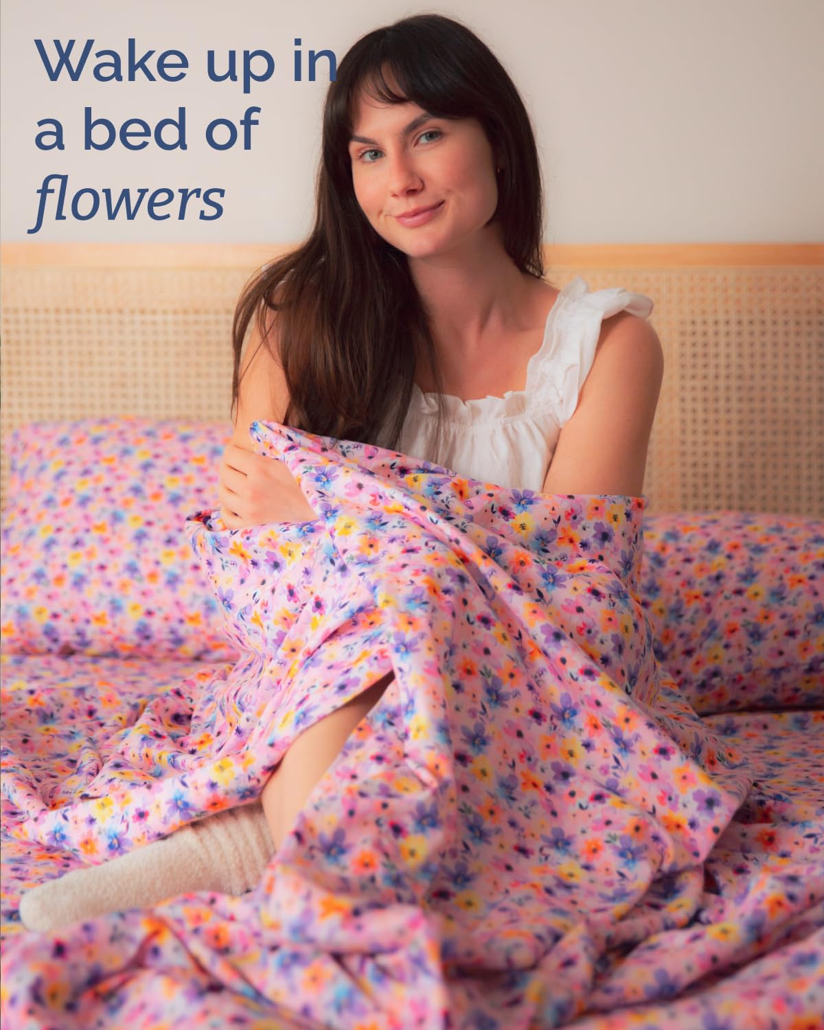 Floral Sheets - Pink Flower Bed Sheet Set - 1 Flat, 1 Fitted & 2 Pillowcases w/ Deep Pockets - Comfy, Cozy, Wrinkle & Fade Free - Boho Botanical Bedding - Soft, Breathable and Cooling - King Size Set