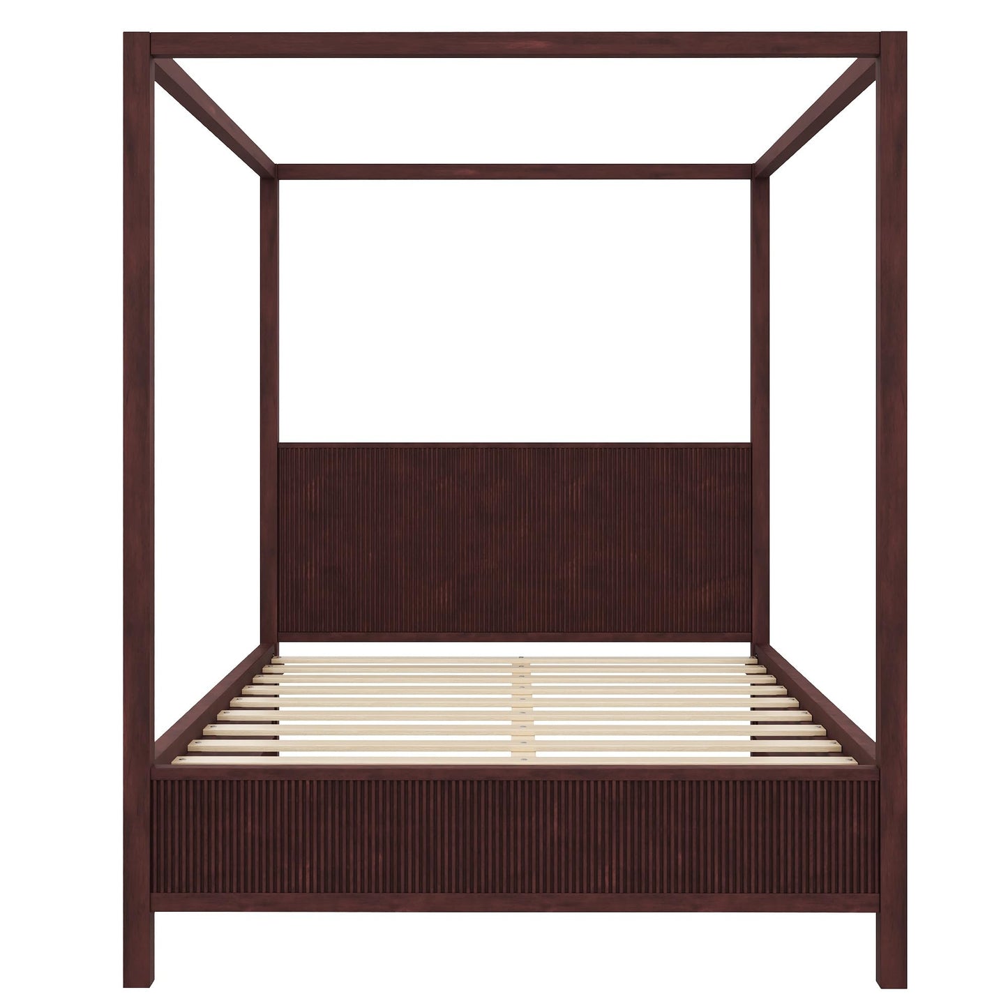 Espresso Solid Wood Canopy Bed Frame Queen Size with Headboard Four-Posters Bed, 6" Under Bed Storage Wooden Platform Frames, 12- Leg ＆ 10-Slat Support, No Box Spring Needed (Espresso, Queen, 75.5"H)