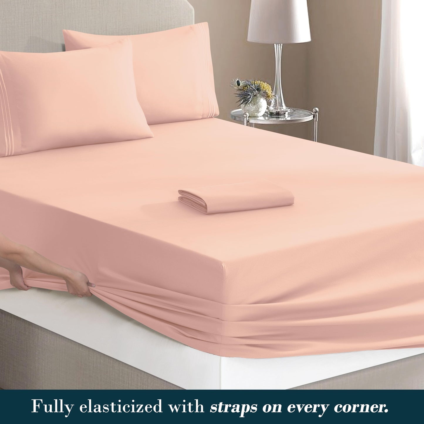 Mocassi Full Size 4-Piece Bed Sheet Set - 1800 Premium Hotel Quality Microfiber 18-24 Inches Extra Deep Pocket Fitted Sheet- Luxury Soft, Breathable, Wrinkle, and Fade Resistant, Blush Pink