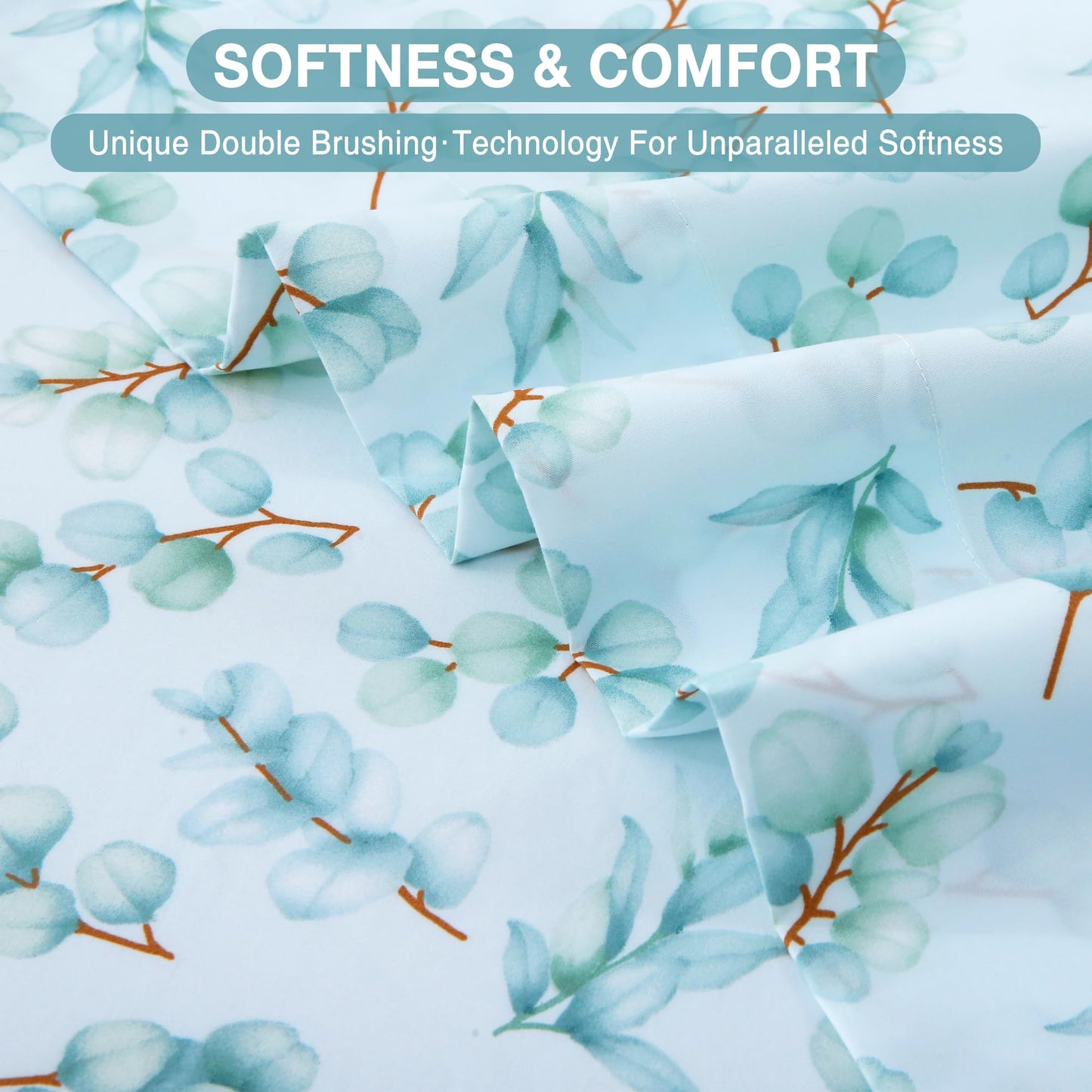 Viviland Queen Bed Sheet Set - 4 Piece Double Brushed Microfiber Bedding - Deep Pocket Up to 15", Ultra Soft, Breathable & Wrinkle Resistant Skin-Friendly Cooling Sheets for Adult - Eucalyptus Dew(Q)