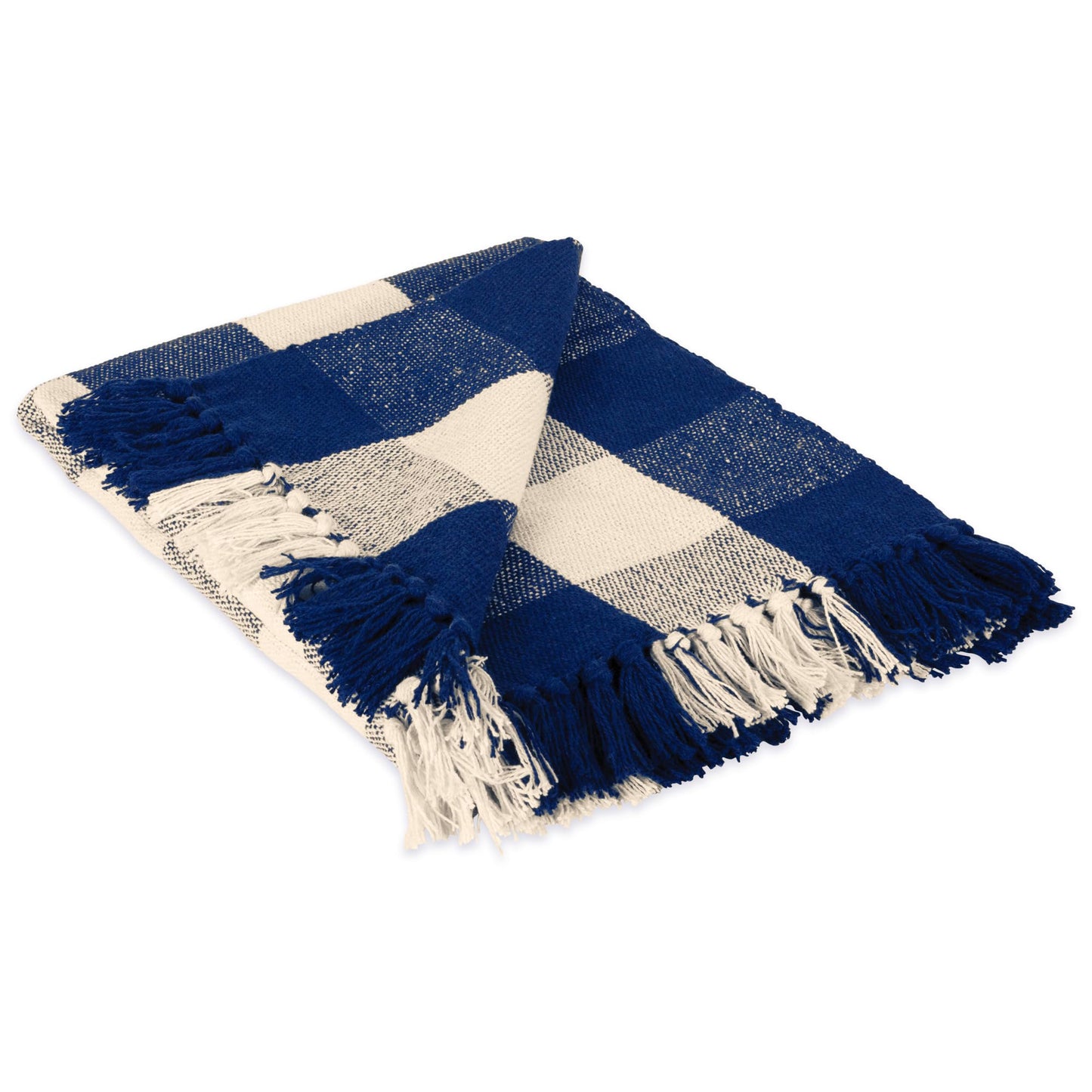 DII Buffalo Check Collection Rustic Farmhouse Throw Blanket with Tassles, 50x60, Navy/Off-White