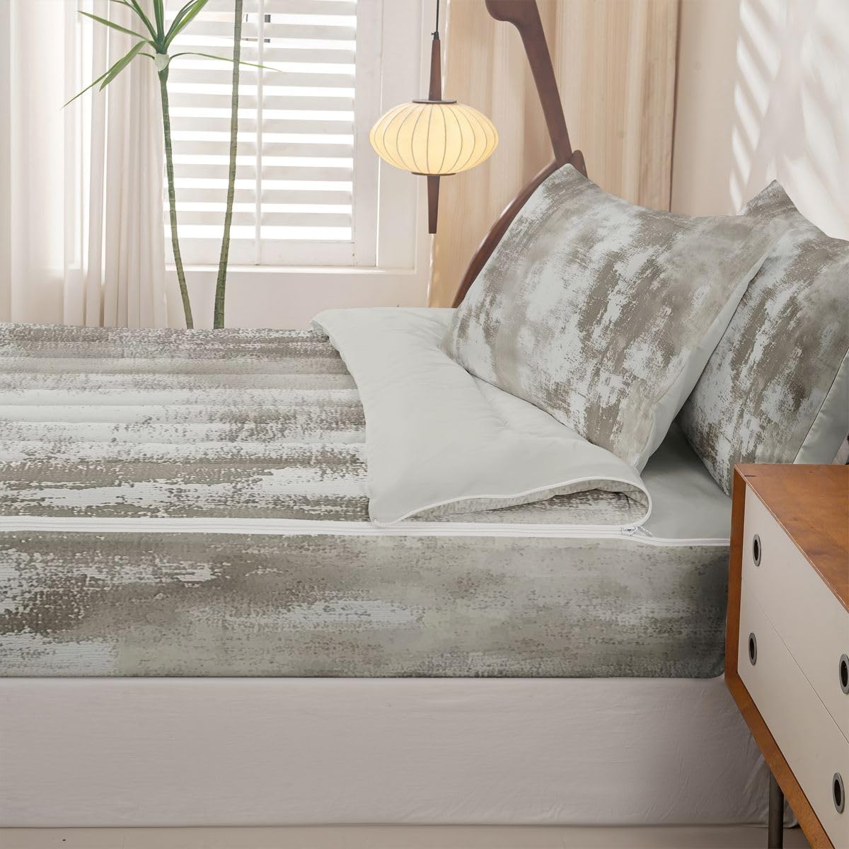 jejeloiu Abstract Zipper Bedding Twin Brown Zipper Bedding Sets for Kids Boys Girls Modern Art Comforter Set with Fitted Sheet and 2 Pillowcases Bedroom Decor