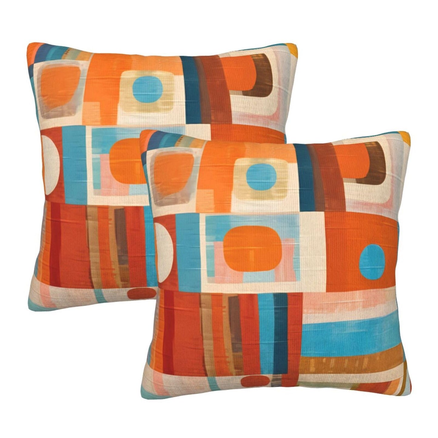 Yopiiefa Blue and White Blocks Throw Pillow Covers Orange Decorative Boho Mid Century Pillow Cases 18x18 Set of 2 Modern Pillowcase Outdoor Cushion Cover for Home Couch Sofa