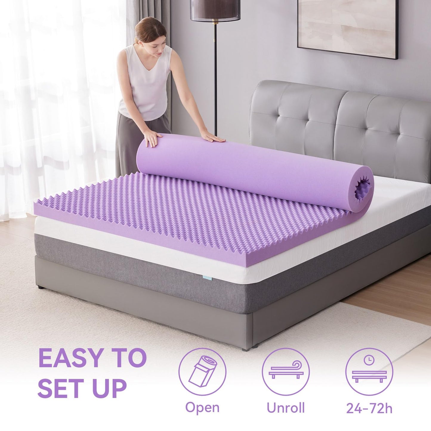 SINWEEK 1.5 Inch Egg Crate Memory Foam Mattress Topper Queen Size, Soft Mattress Pad for Back Pain Relief, Bed Topper, CertiPUR-US Certified