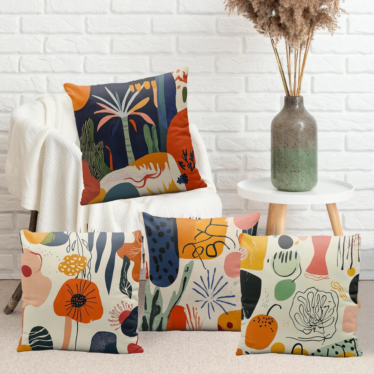 YXDBLP Abstract Art Pillow Covers 18x18 Inch Set of 4 Modern Colorful Geometric Botanical Decorative Throw Pillow Covers Seasonal Holiday Farmhouse Home Sofa Living Room