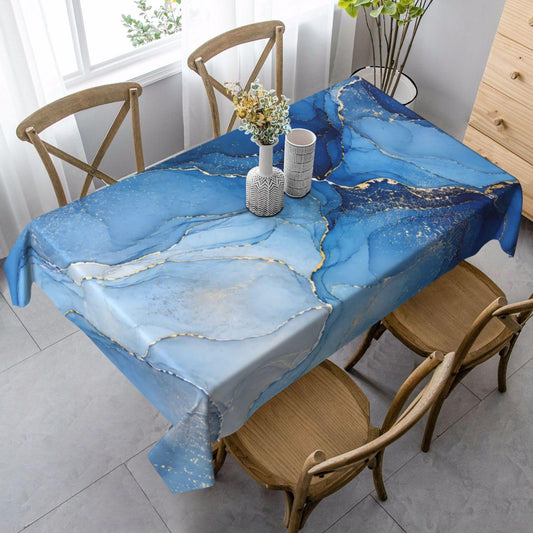 KUOAICY Abstract Blue Golden Marble Rectangle Tablecloths Table Cover Washable Tablecloth for Kitchen Dining Party 60 X 90 Inch