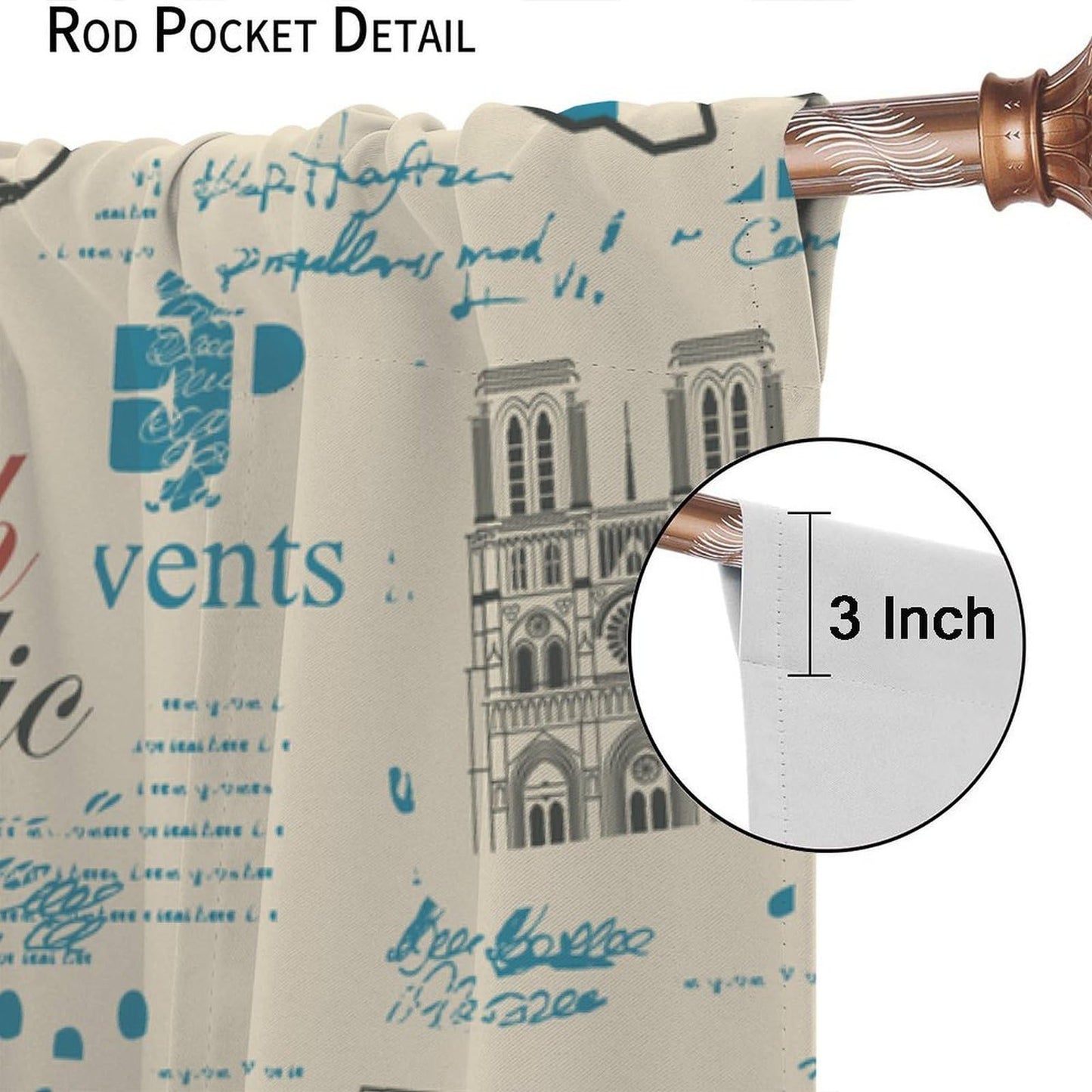 Eiffel Tower Curtains French Flag Paris Architecture Vintage Newspaper Retro Travel Pattern Rod Pocket Window Treatments Living Room Kids Bedroom 2 Panels Set 41" x 45" （No Blackout）