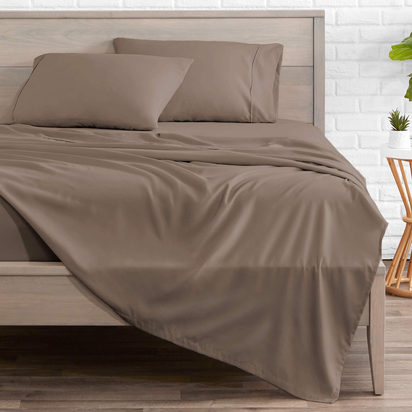 Bare Home Queen Sheet Set - 1800 Ultra-Soft Microfiber Queen Bed Sheets - Double Brushed - Deep Pockets - Easy Fit - 4 Piece Set - Bedding Sheets & Pillowcases (Queen, Taupe)