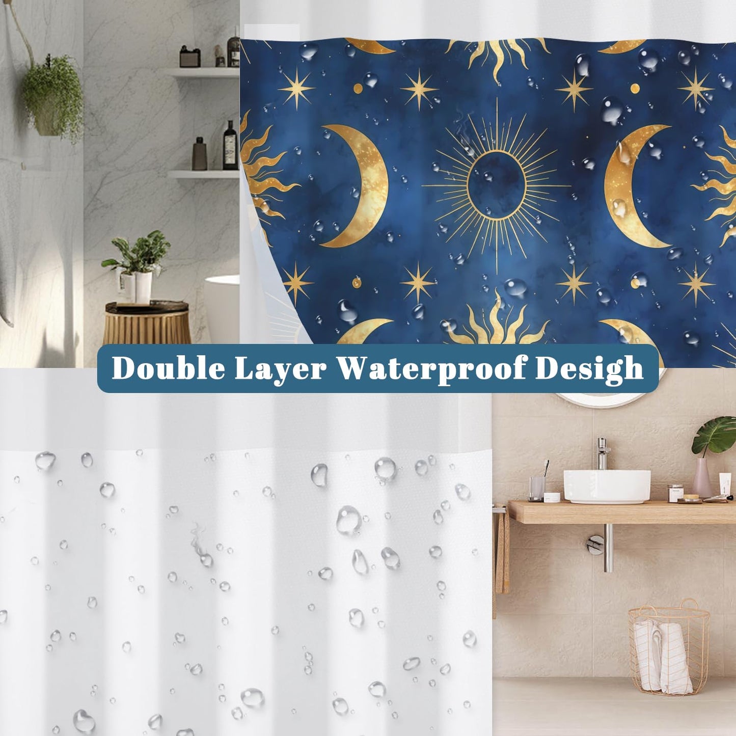 Xiazhilaio Celestial No Hook Shower Curtain with Snap in Liner, 71x74 Inch