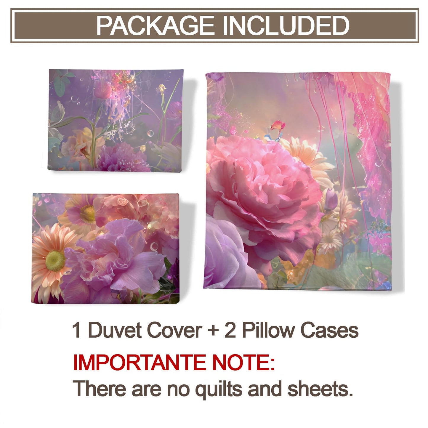 ZAOMIR Girls Floral Jellyfish Duvet Cover Set King for Women, Ocean Jellyfish Flower Garden Butterfly Bedding Set 3Pcs, Fantasy Style Pastel Pink Purple Comforter Cover with 2 Pillowcases