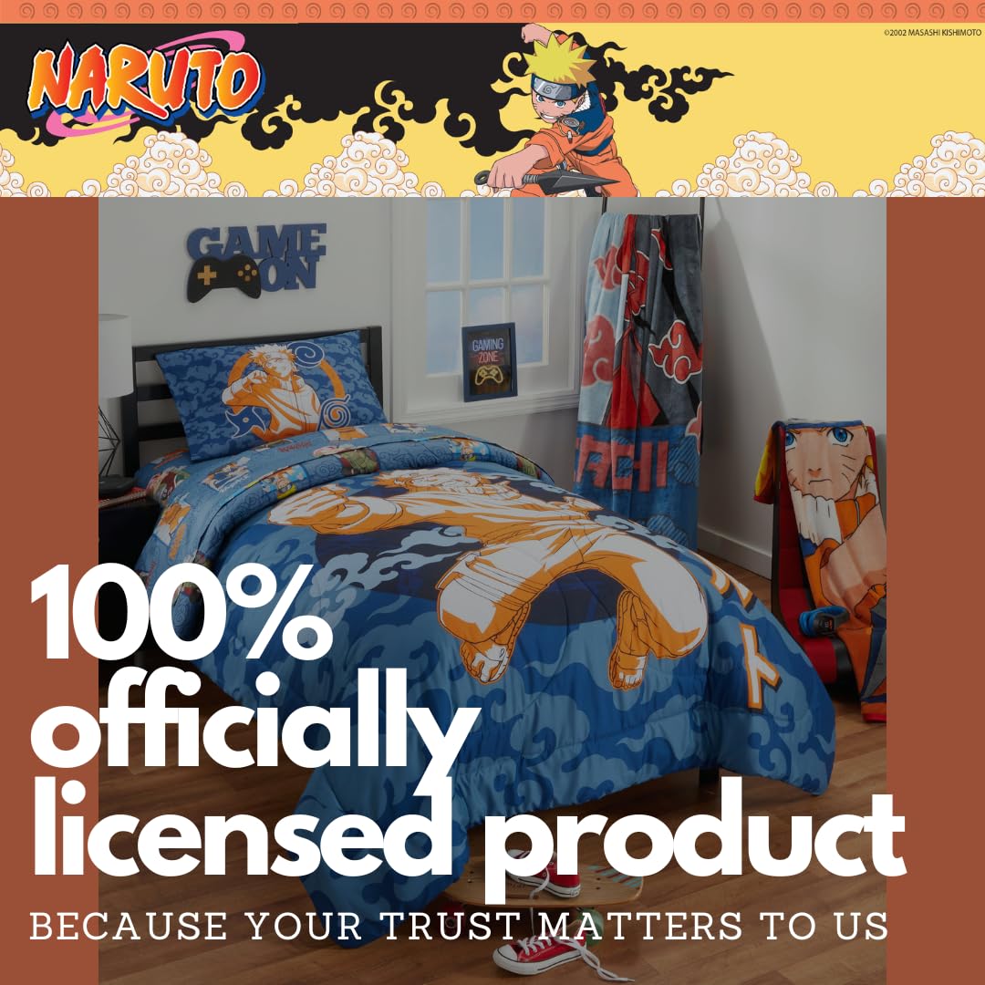 Naruto Anime Kids Bedding Super Soft Cozy 2 Piece Microfiber Reversible Comforter & Pillowcase Set, Twin/Full (Officially Licensed Product) By Franco