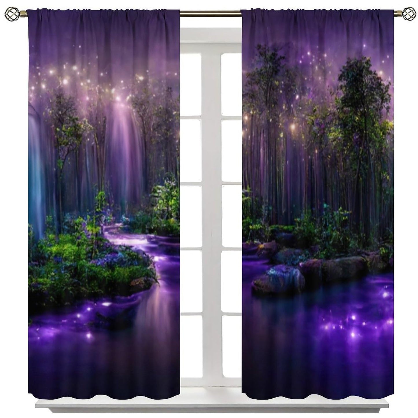 DDCBNS Fantasy Forest Curtains,Purple Magical Nature Landscape Window Treatments for Bedroom Living Room Dreamland Scenery Waterfall Drapes 2 Panels Set,Total Size 42 x 45 Inch