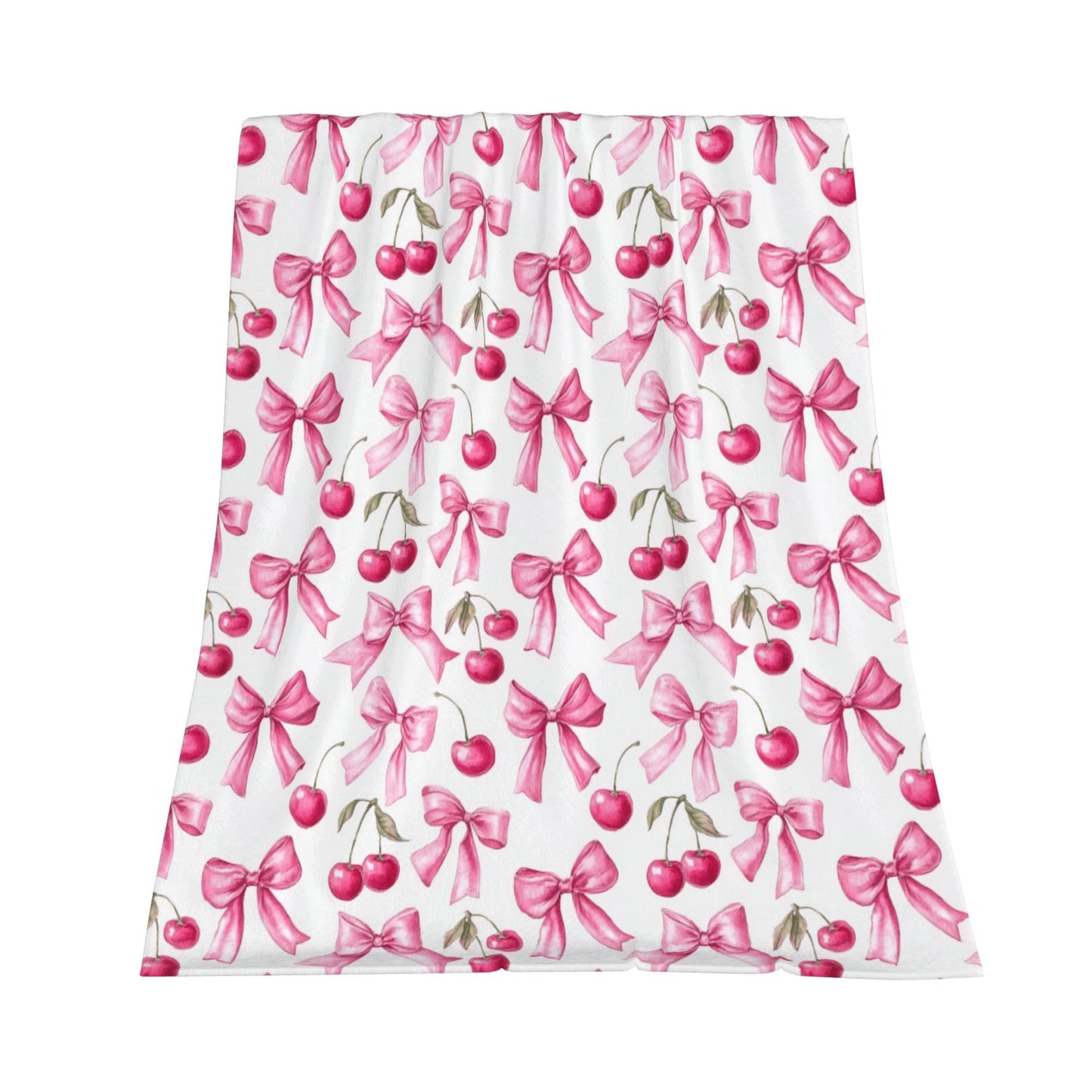 Pink Bow Cherry Flannel Throw Blanket Soft Cozy Blanket for Living Room Couch Sofa Bed 50 x 60 Inches