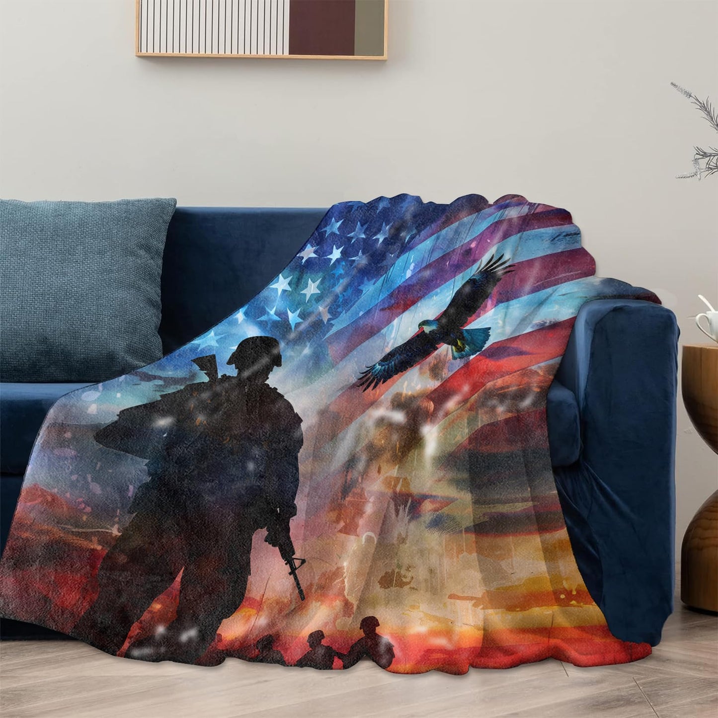 Mounidso Veteran Blanket, American Flag Eagle Flannel Blanket Gifts for Women, Soft Warm Lightweight Bald Eagle Blankets for Living Room Home Sofa Travel Decor 50" x 60"