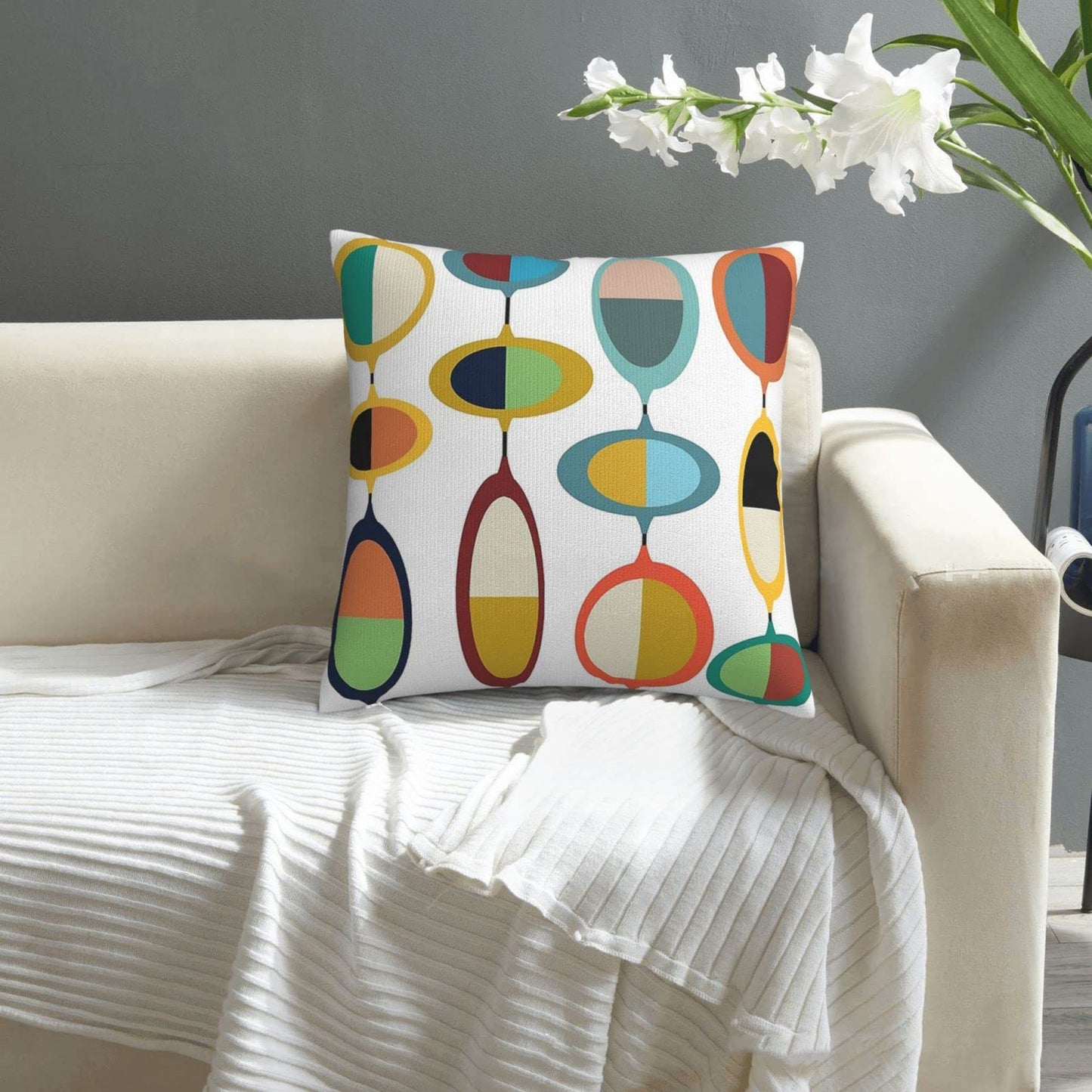 HANGWWZQ Mid Century Modern Square Pillow Case Throw Pillow Covers Decorative Pillowcase Cushion Cover with Car Couch Sofa Chair Bed Living Room 18x18 Inch