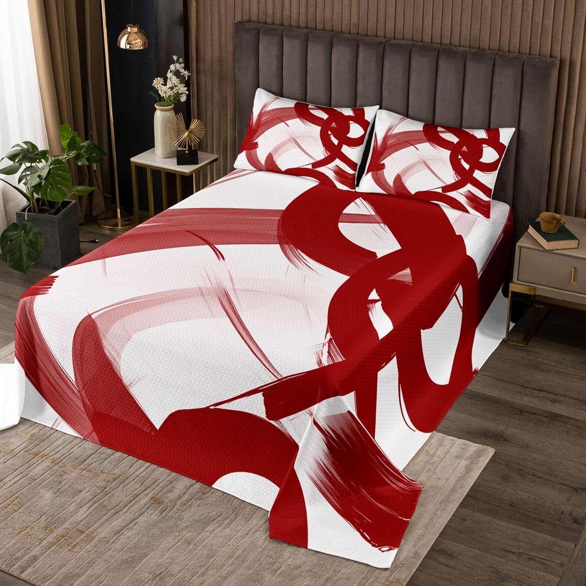 jejeloiu Red and White Striped Bedspread 2 Pieces Twin Size Modern Abstract Coverlet Set Soft Cozy Geometric Aesthetic Lightweight Quilted Coverlet for All Season with 1 Pillowcase