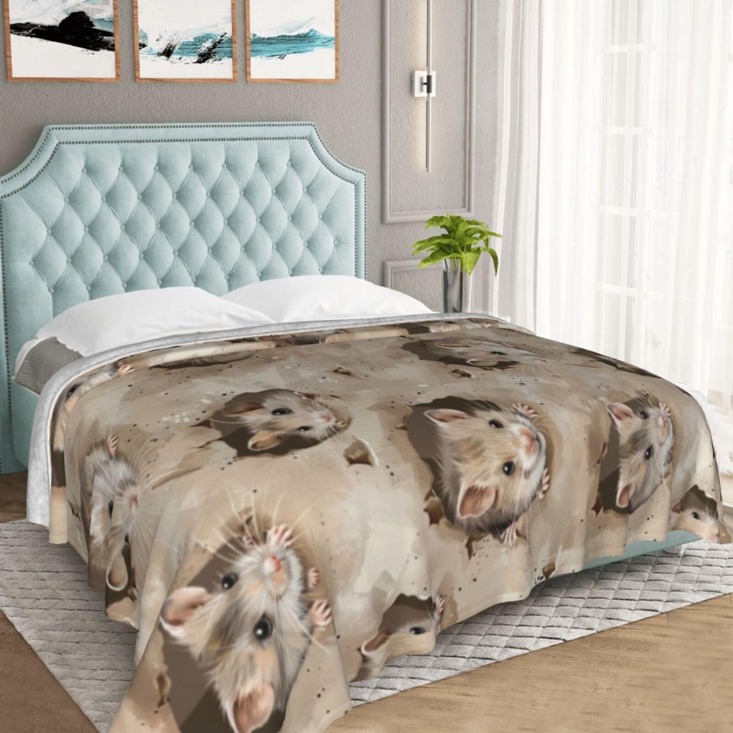 Qycazzw Cute Rat Blanket Gifts for Women Kids, Woodland Mouse Theme Flannel Blankets, Warm Cozy Soft Throw for Bedroom, Camping, Couch, Decor 50x60 in