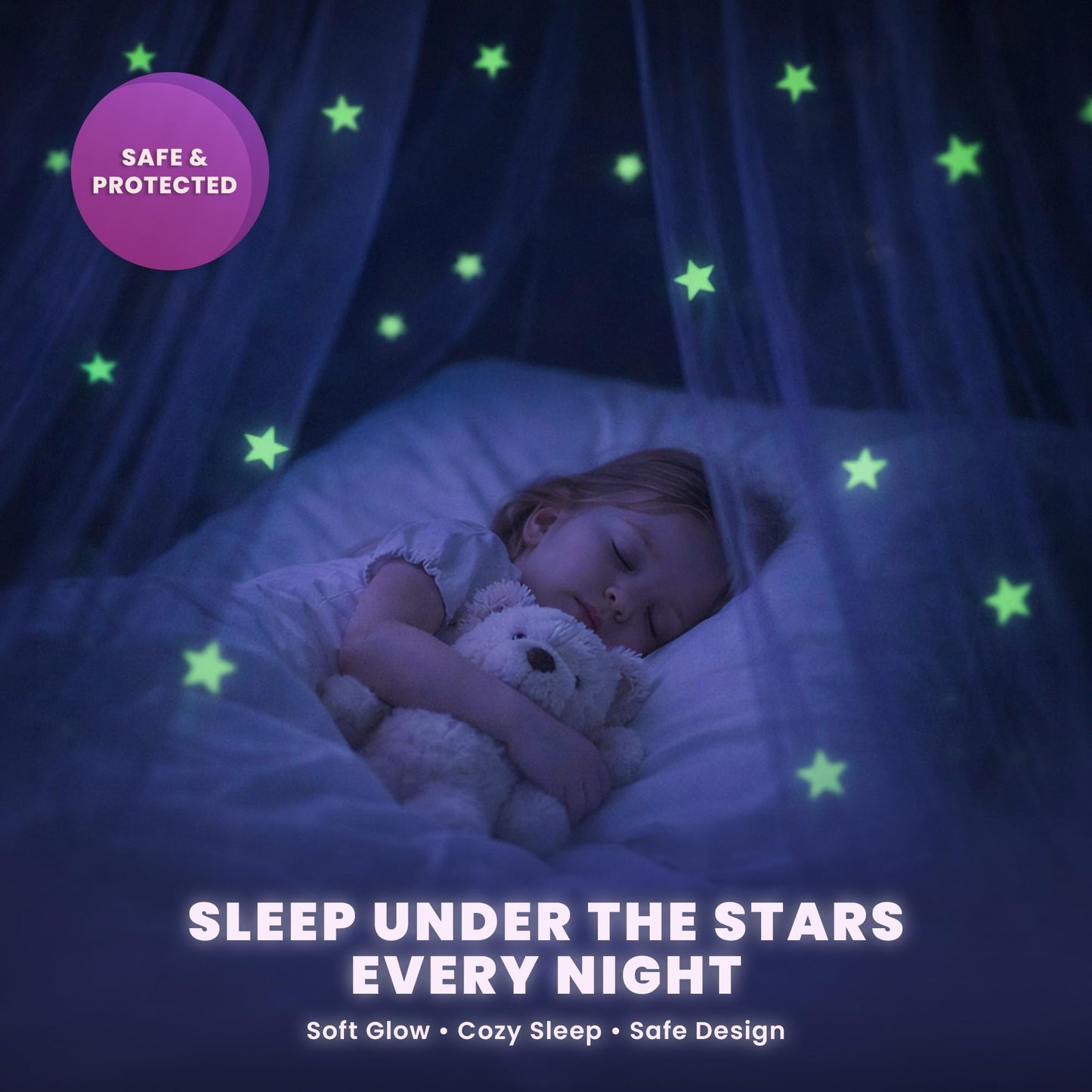 Pink Bed Canopy for Girls with Glowing Stars - Premium Canopy Bed Curtains | Fits Single, Twin, Full, Queen Size Kids Bed, Princess Netting Room Decor, Ceiling Tent to Cover Toddler, Canopy for Bed