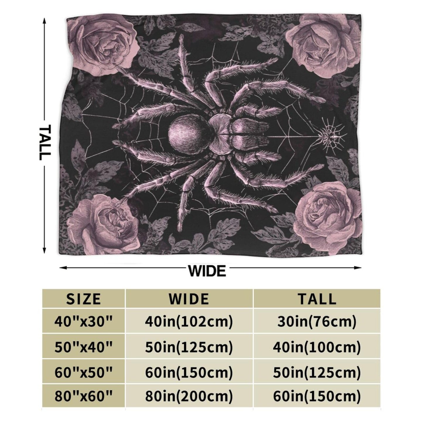 Gothic Spider Throw Blanket Rose Spiders Blankets Aviation Spider Web Fleece Plush Super Soft Cozy Warm Lightweight Decor Gifts for Boys Girls Kids Adults Men Women 40" x 50"