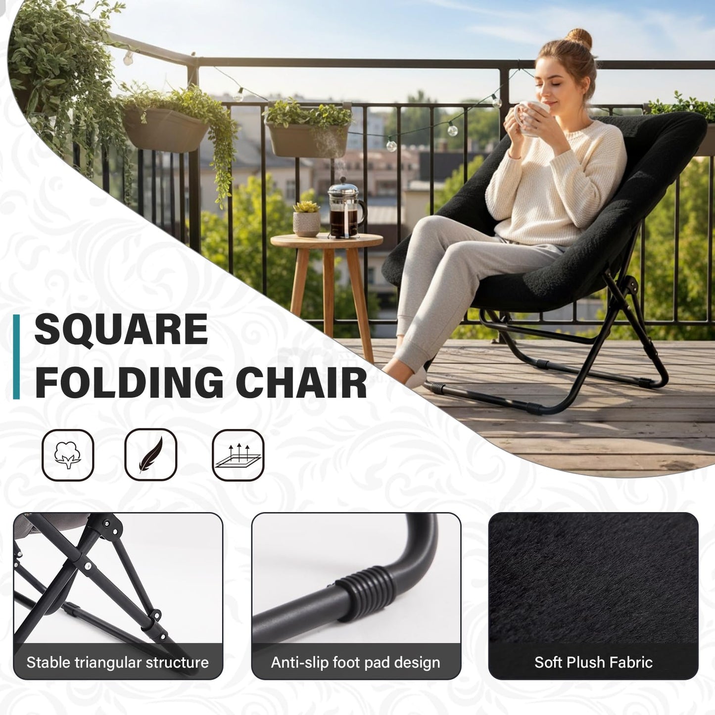 Tiita Comfy Folded Chair, Soft Faux Fur Oversized Folding Accent Chair, Lazy Chair for Teens Adults, Metal Frame Moon Chair for Bedroom, Living Room, Dorm Rooms