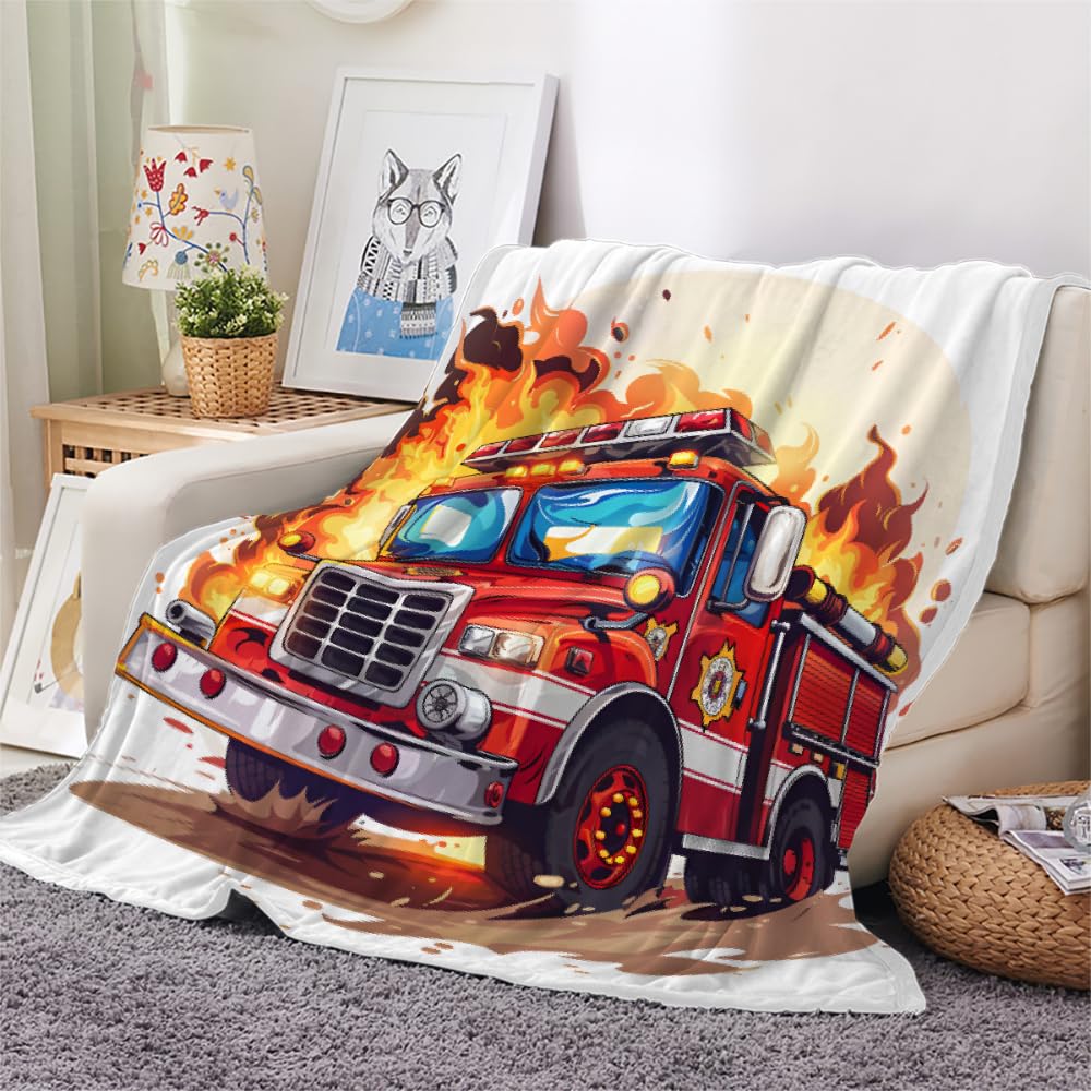 PAOABIU Fire Truck Blanket Throw, Fireman Throw Blanket for Couch, 3D Fire Engine Breathable Warm Bed Throw, Firefighter Lightweight Fleece Blanket Kids 30"x 40" Camping & Travel Blanket