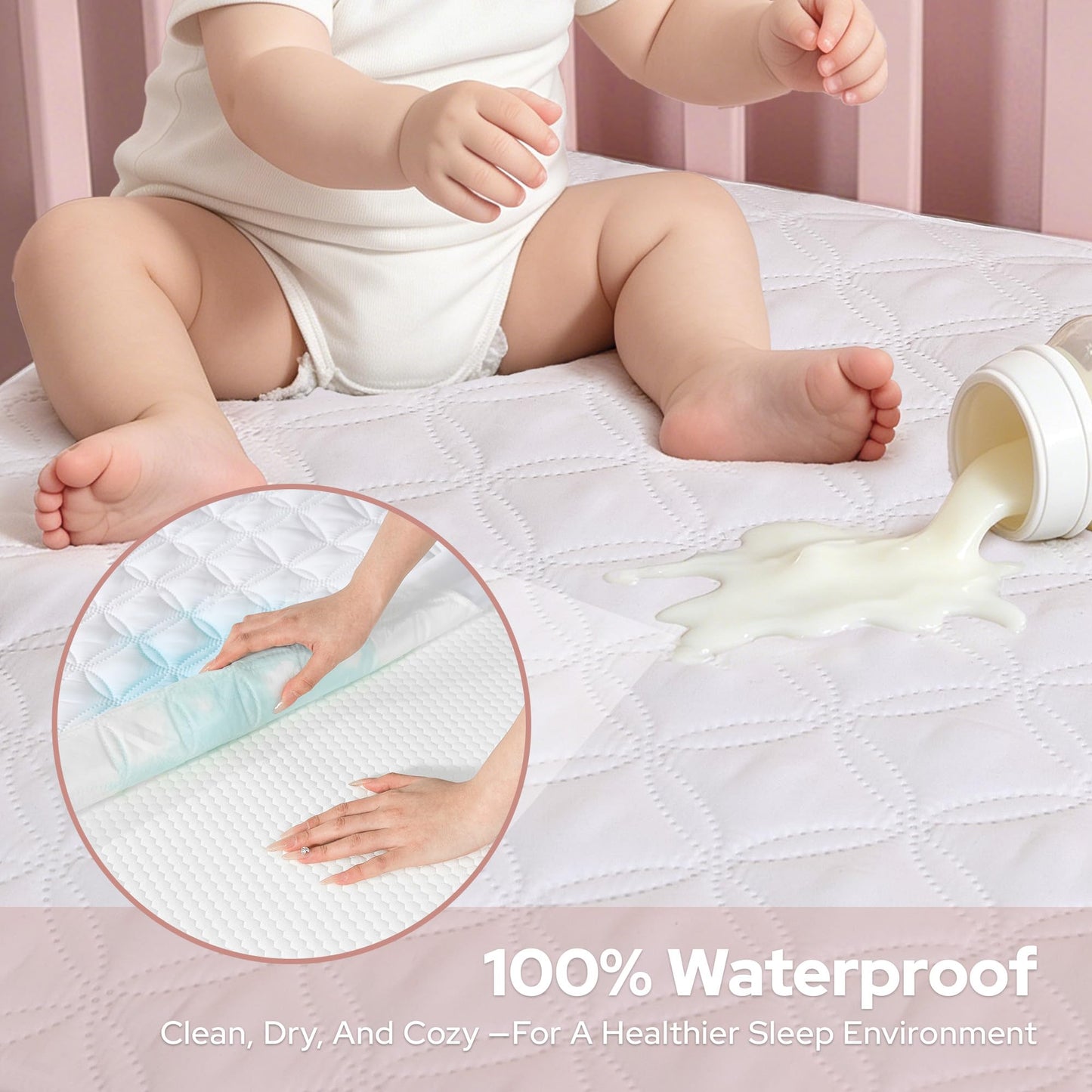 BEDLORE Waterproof Mattress Protector Crib, 2 Pack Soft Mattress Pad, Noiseless Machine Washable Mattress Cover, Ultimate Protection for Your Baby's Crib Toddler Bed (52''x28'')