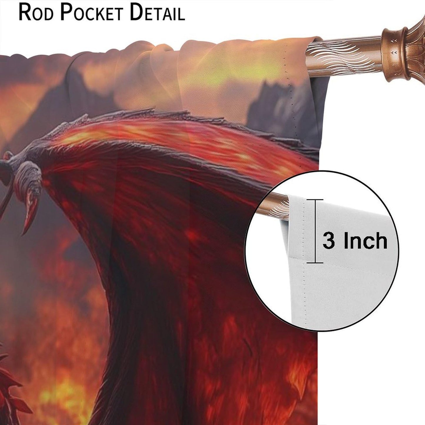 wlsgdsg Western Dragon Curtains for Boys,Fantasy Myth Red Volcano Lava Magic Wings Dragon Fire Breathing Window Treatments Print for Kids Teenage Bedroom Living Room 42x45in（No Blackout）