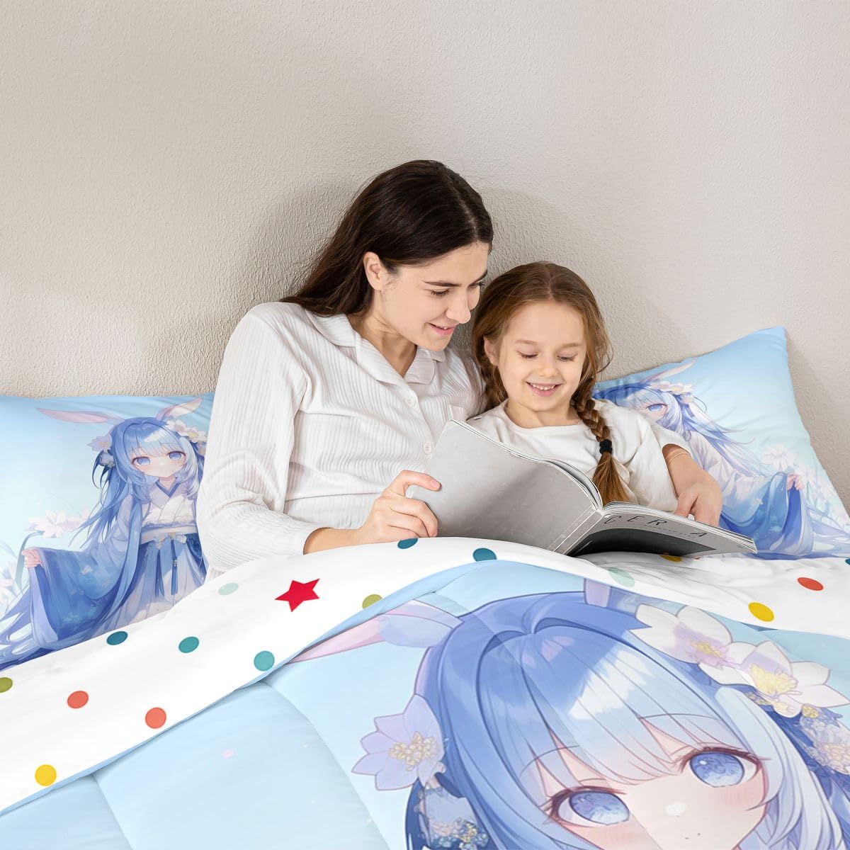 Erosebridal Traditional Japanese Comforter Set, 3D Anime Bedding for Kids Girls, Kawaii Decor With Blue Butterfly, Down Comforter Full Size