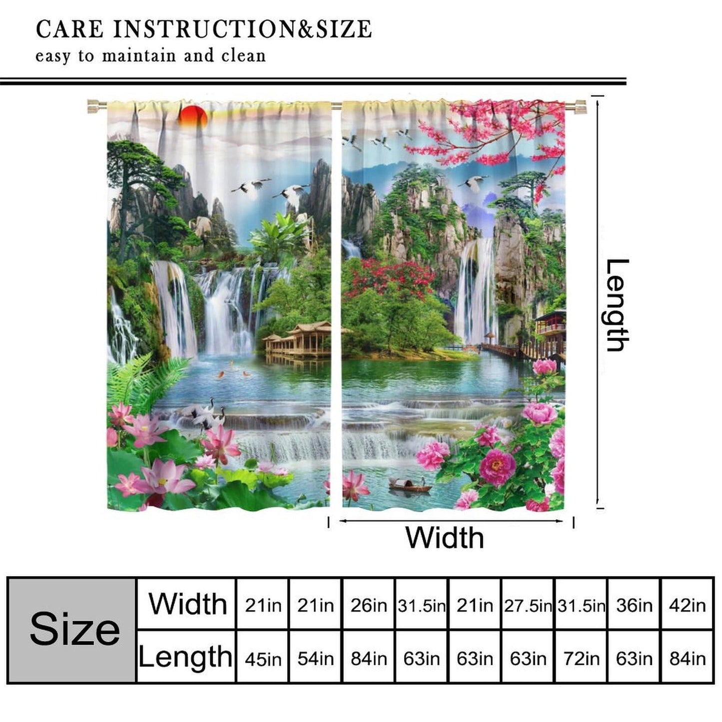 Forest Waterfall Curtains Spring Summer Jungle Scenery Art Printed Blackout Window Drapes for Bedroom Living Room Decor Fabric Set 2 Panel 42x45 Inch 80% Shading Rate