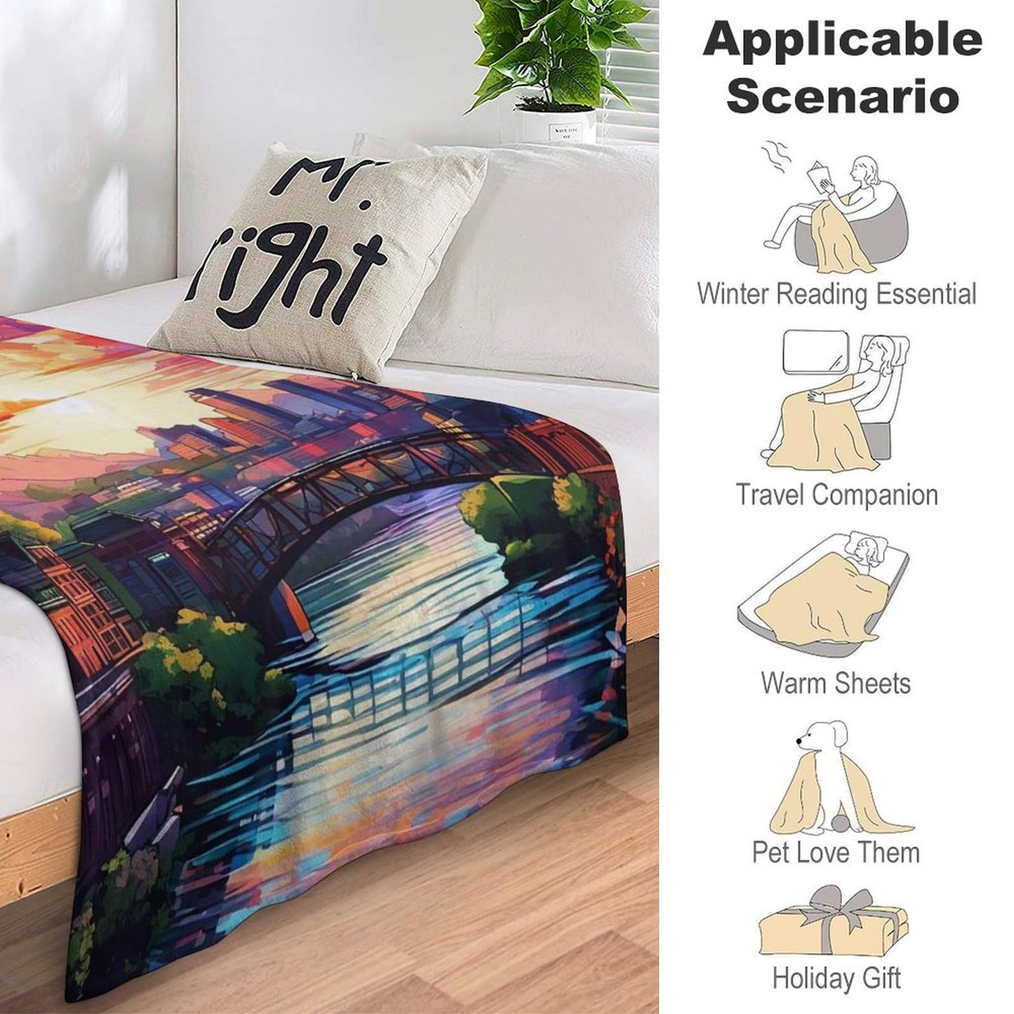 Wilmington Delaware City Skyline Landscape Abstract Blanket Soft Flannel Lightweight Blanket Outdoor Travel Carry Living Room Bedroom Sofa Decoration Gifts 60x80 Inch