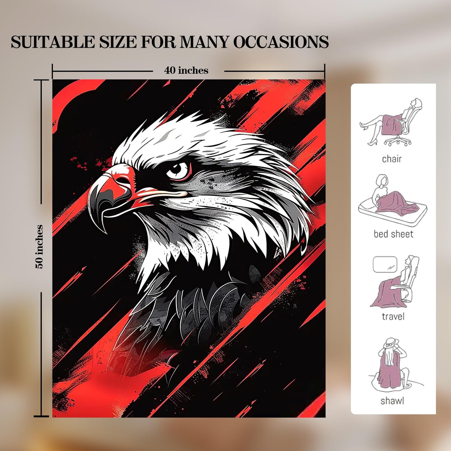 Eagle Blanket Eagle Decor Cozy Animal Throw Super Soft Plush Flannel Fleece Blanket Gift for Kids Adults Men Women Ultra Warm & Lightweight Flannel, 50"X40"