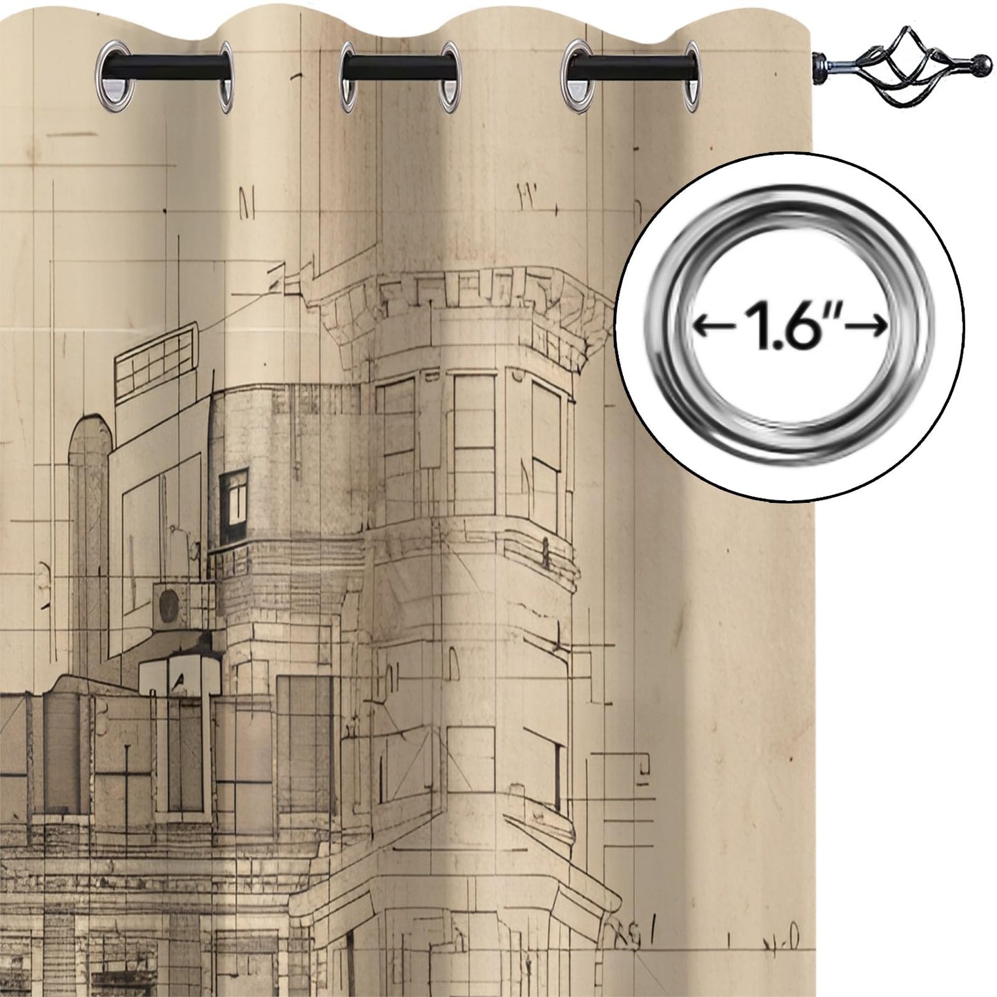 XAFIAUR Retro Architecture Curtains,City Blackout Curtains Artistic Illustration Grommet Drapes 2 Panels for Bedroom Living Room 31.5" W x 63" L x2