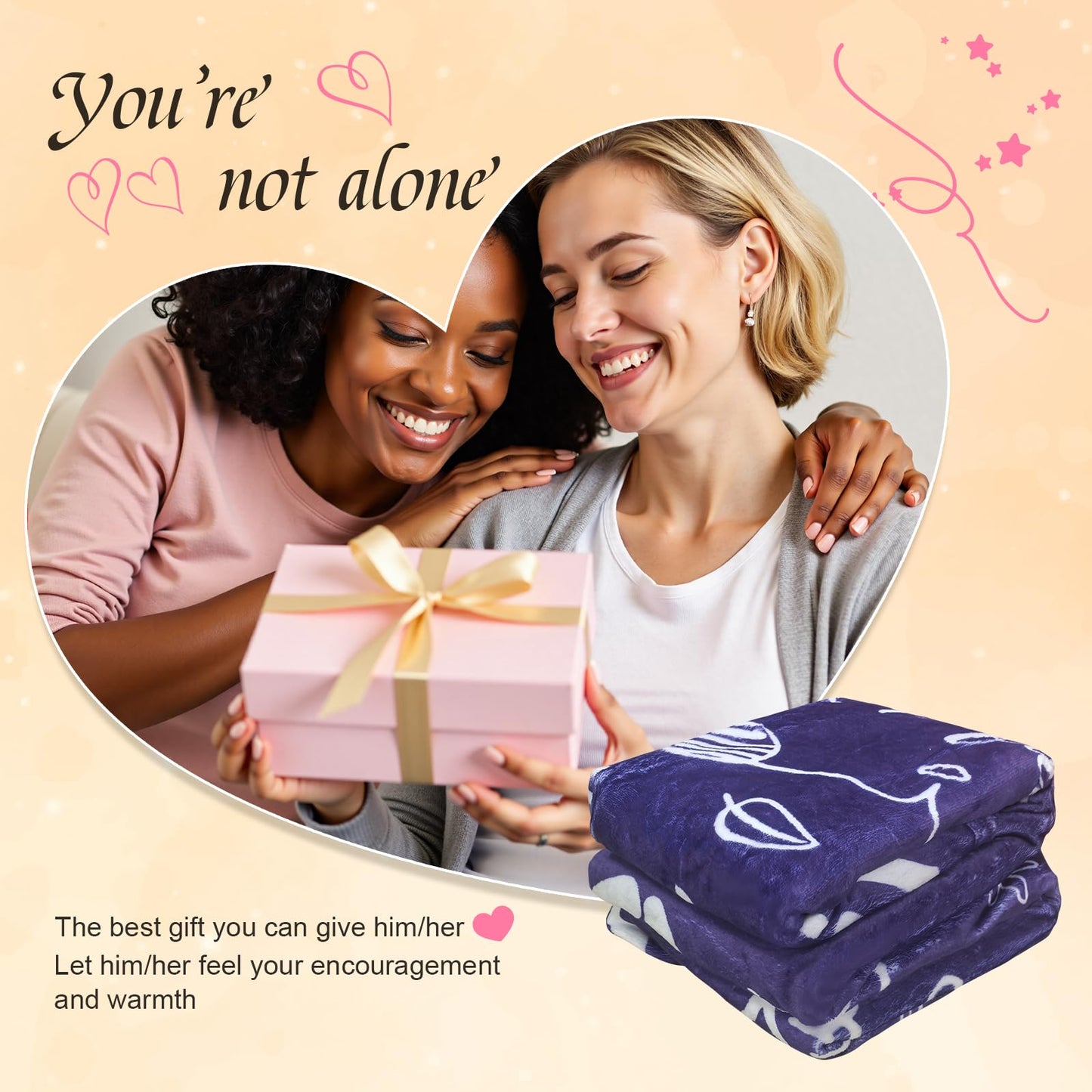 Wajade Get Well Gifts for Women Men After Surgery Hug Inspirational Blanket for Woman Thinking of You Gifts Healing Blanket Cancer Care Sympathy Gifts for Women Men Navy Blue 50"x60"