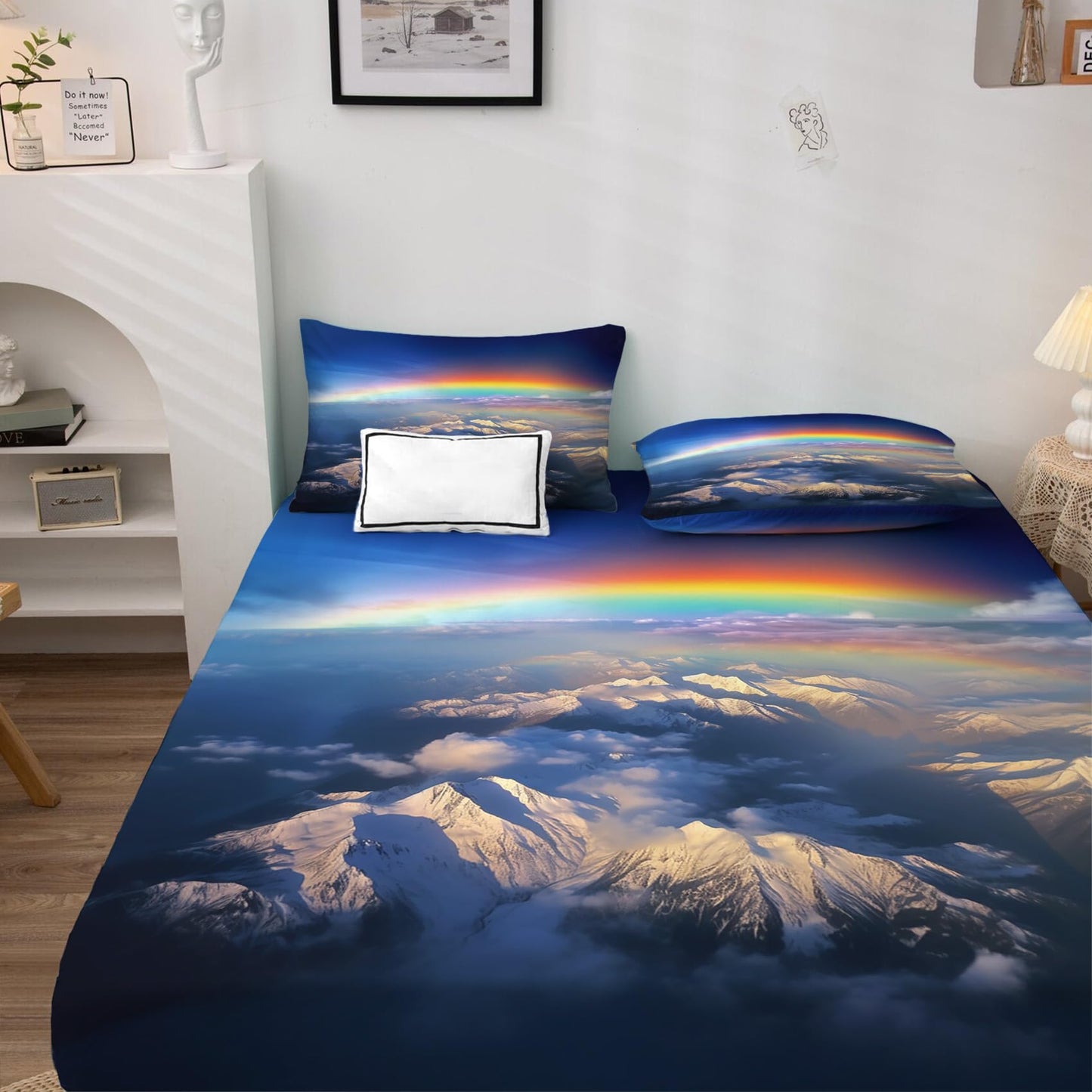 THYUNQ Rainbow Mountain Sheets Queen Size Bed, Nature Landscape Pattern Sheet Set & Bedroom Decor - 16 Inch Deep Pocket, Super Soft Microfiber Bedding Sheets & Pillowcases 4 Piece