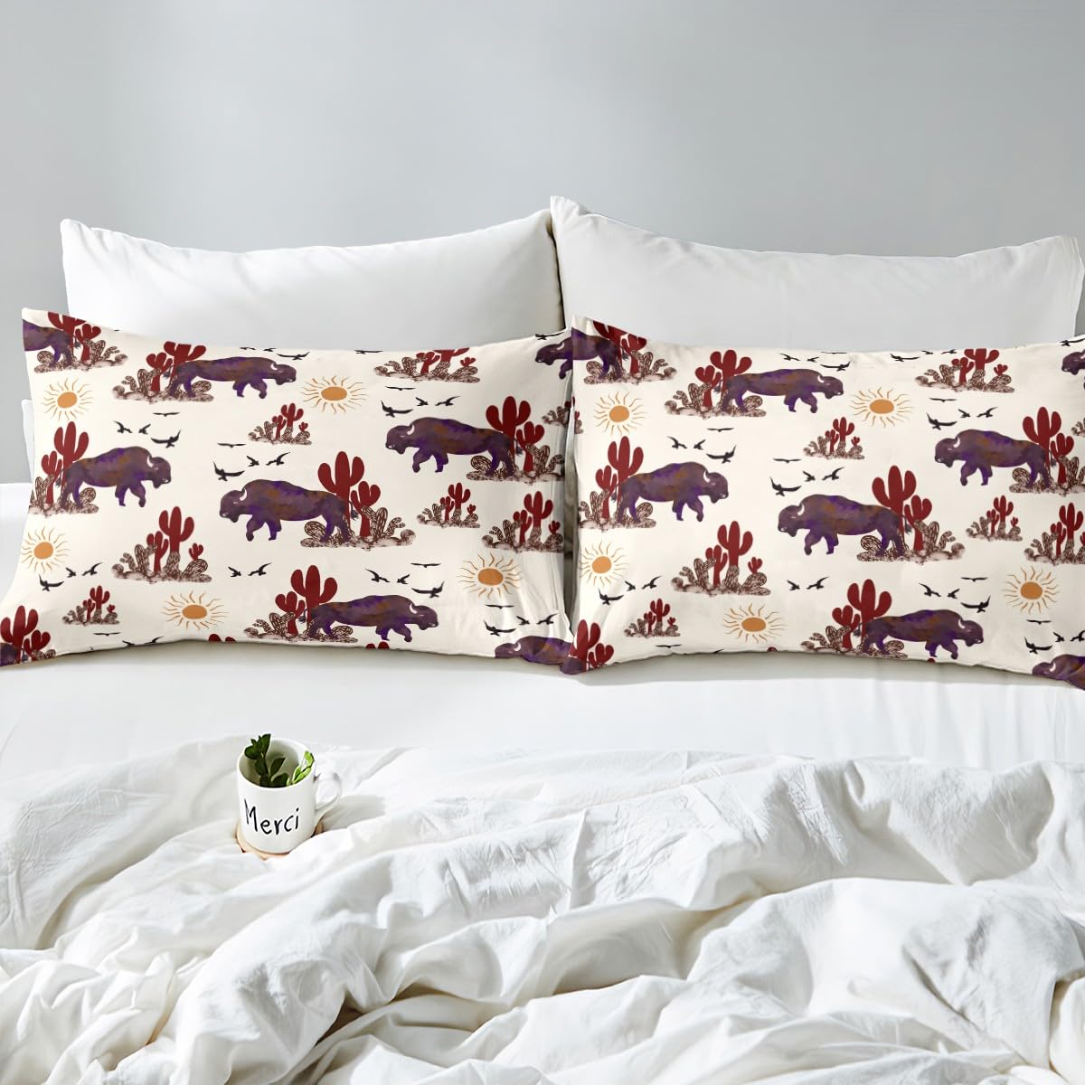 Feelyou Buffalo Ranch North American Bisons Duvet Cover Set Full Size Western Bedding Sets Rustic Country Cabin Southwestern Animal Comforter Cover Set Kids Boys Brown Cream Farmhouse Quilt Cover