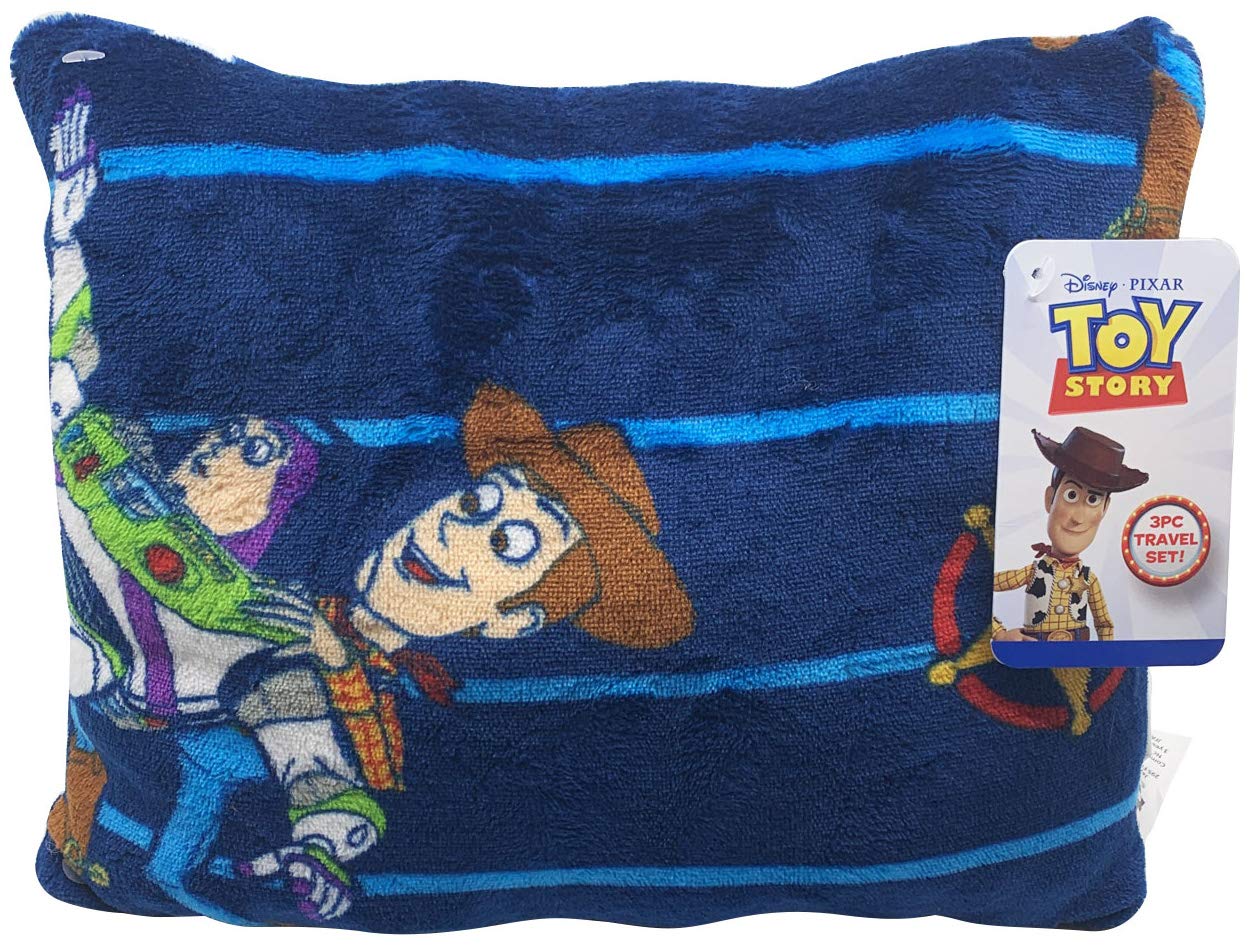 Disney Pixar Toy Story Kids Travel Blanket and Pillow Set, 3 Piece - 40 x 50 Throw Blanket, Pillow & Plush - Woody & Buzz Lightyear, Super Soft, Machine Washable (Official Disney Pixar Product)