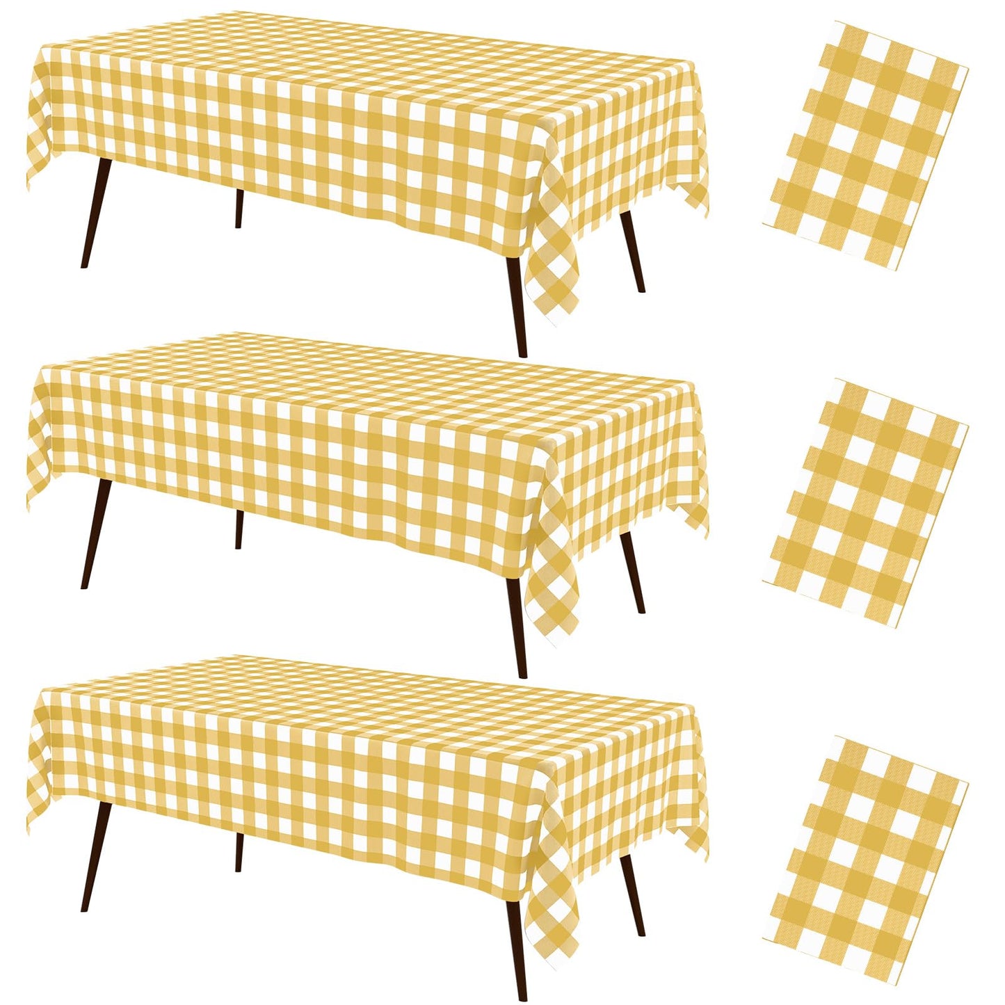 misaya 3 Packs Buffalo Disposable Table Cloth, 54 x 108 Inch Waterproof Plastic Tablecloth, Rectangle Gold and White Checkered Table Covers for Picnic, Birthday, Party, Back to School