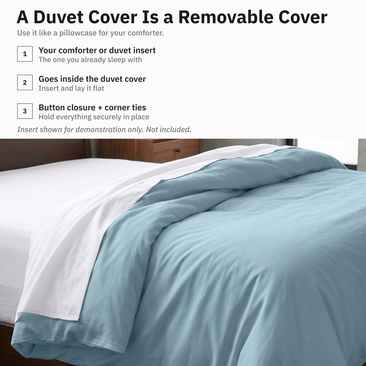 California Design Den Natural 100% Long Staple Cotton Duvet Cover Queen Size/Full Size Only Premium 400 Thread Count Duvet Cover Queen Size Cotton, Soft Weave, Button Closure Corner Ties - Sky Blue