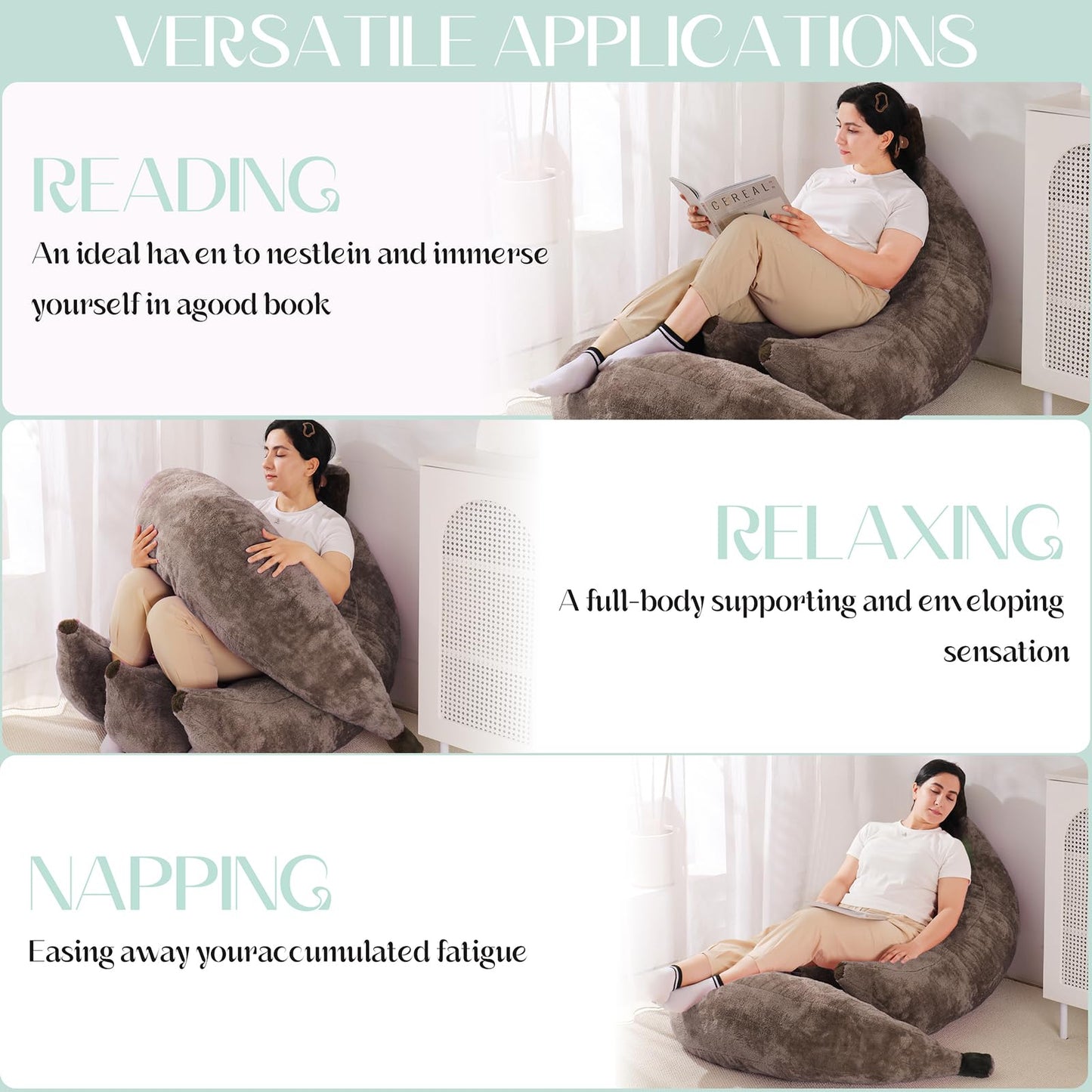 IEVENW Banana Bean Bag Chair with Ottoman, Floor Sofa Bed with Footrest, Comfy Convertible Lounger for Teens & Adults, Plush Couch for Bedroom, Living Room or Dorm, M-Coffee